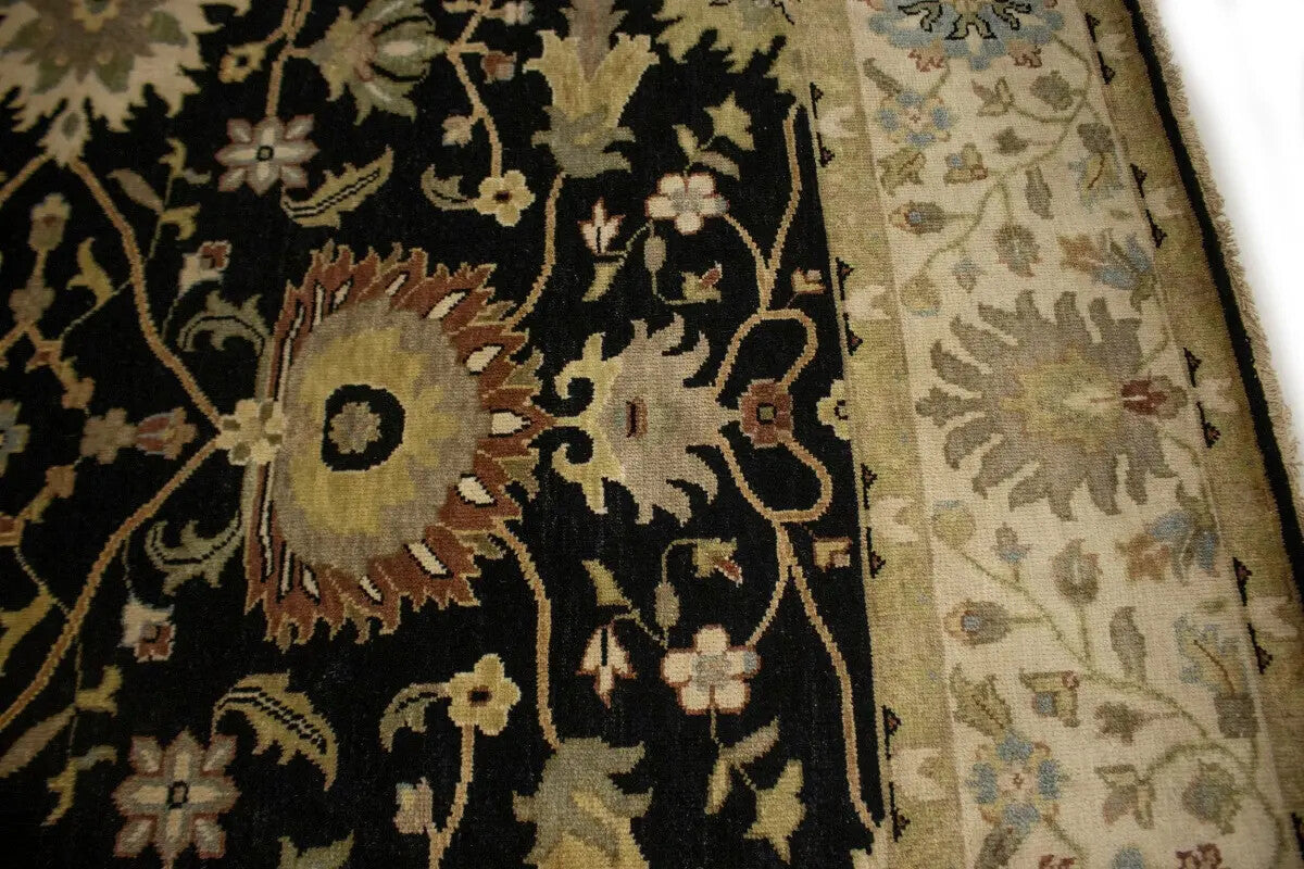 Antique Washed Black Floral Peshawar Rug Osh