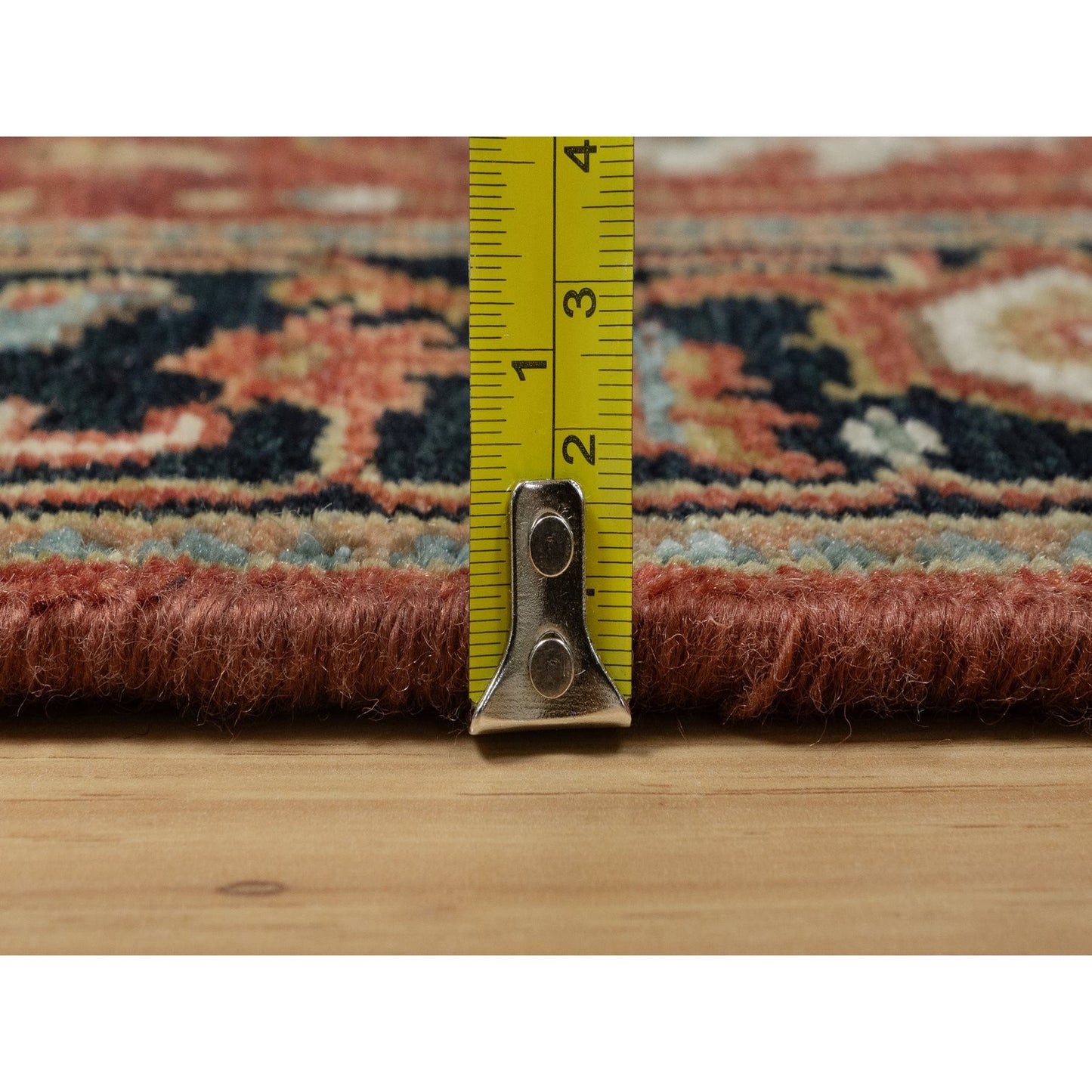 2'6"X12'2" Red Hand Knotted Antiqued Heris Revival Pure Wool Runner Rug