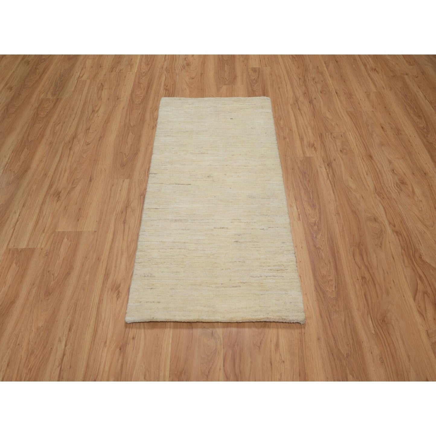 2'4"X11'6" White Plain Design Modern Pure Wool Hand Knotted Runner Rug