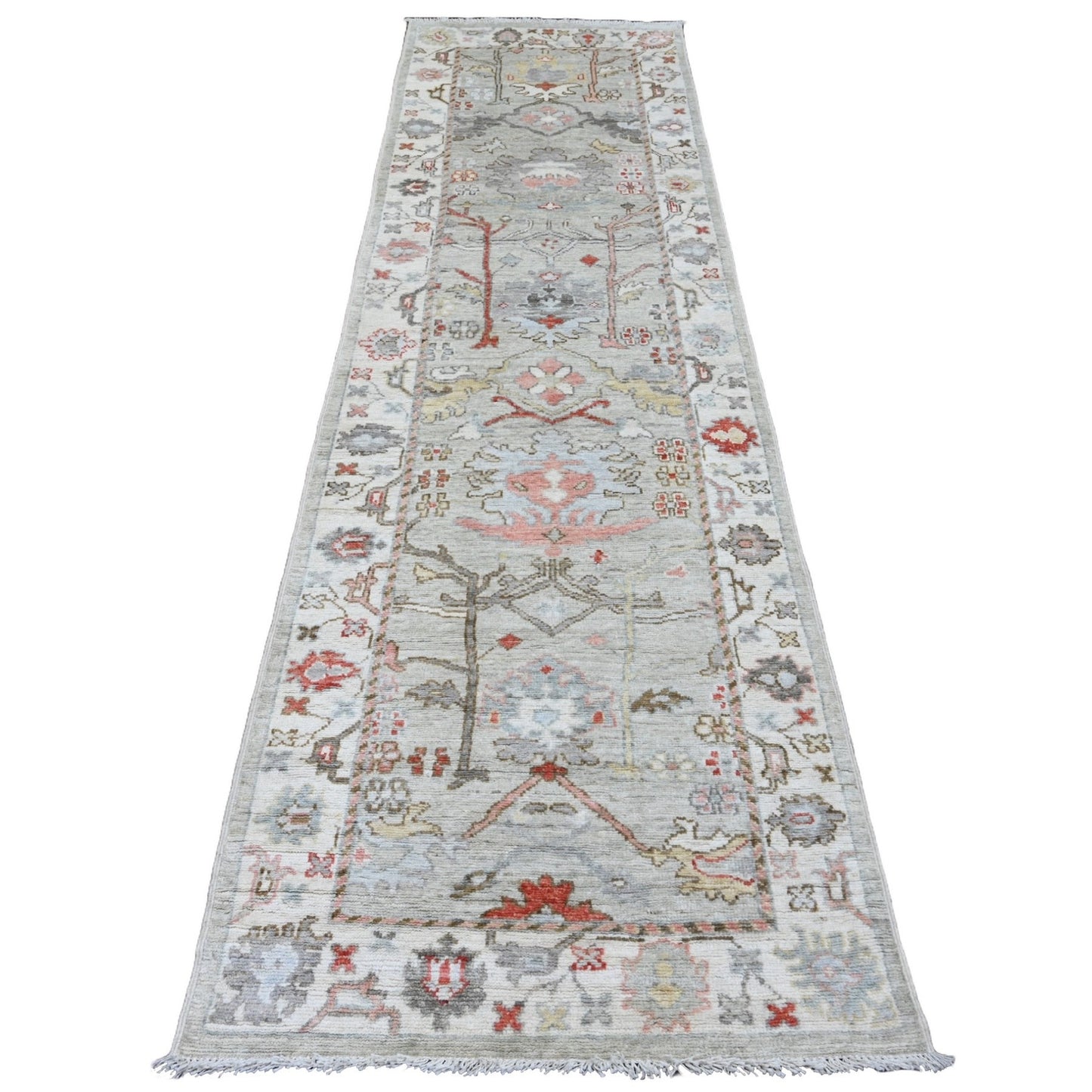 3'X10'6" Gray Afghan Angora Oushak Hand Knotted 100% Wool Runner Rug