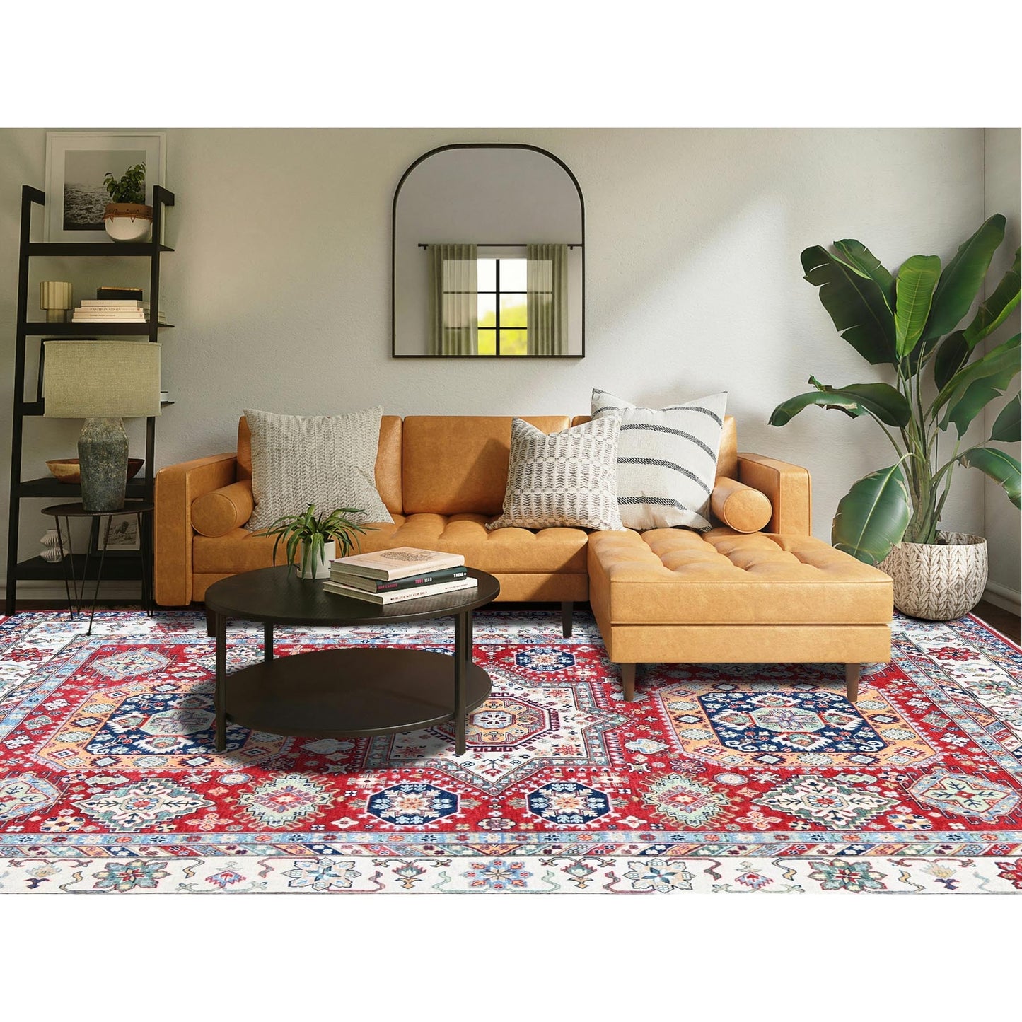 9'1"X11'9" Berry Red Kazak With Geometric Design Hand Knotted Soft Wool Rug