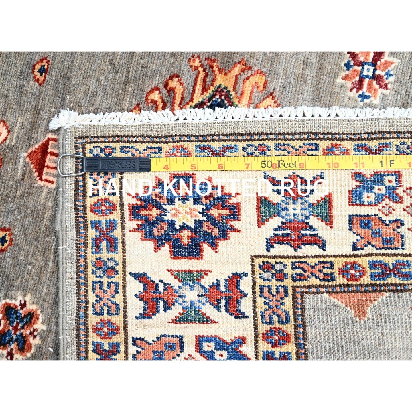 2'8"X15'5" Gray Afghan Super Kazak 100% Wool Oversized Oriental Runner Rug