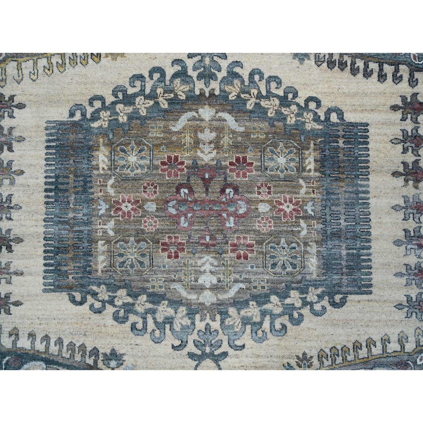 10'X14' Ivory Hand Knotted Reimagined Viss Design 100% Wool Oriental Rug