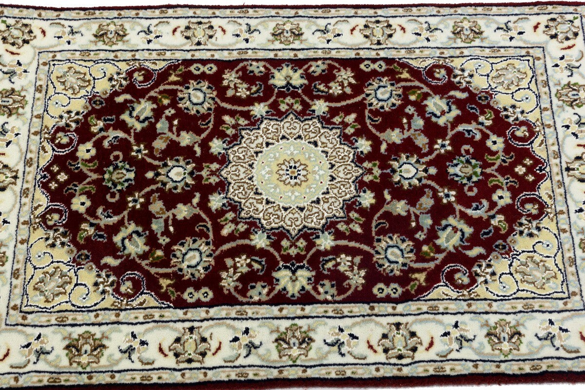 Small Hand-Knotted Red Floral Indo-Nain Oriental