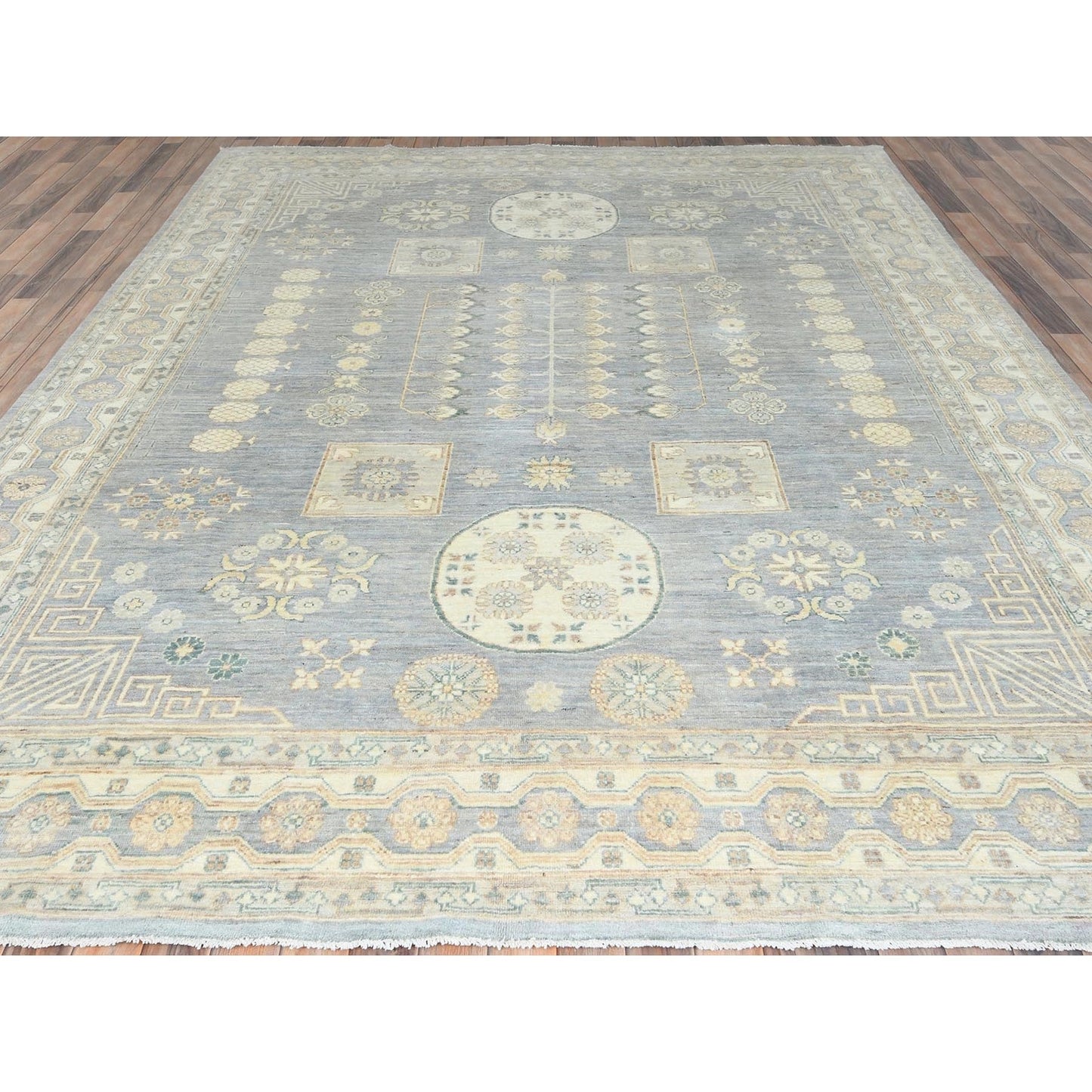 9'1"X12' Misty Gray Afghan Peshawar Soft Wool Hand Knotted Rug