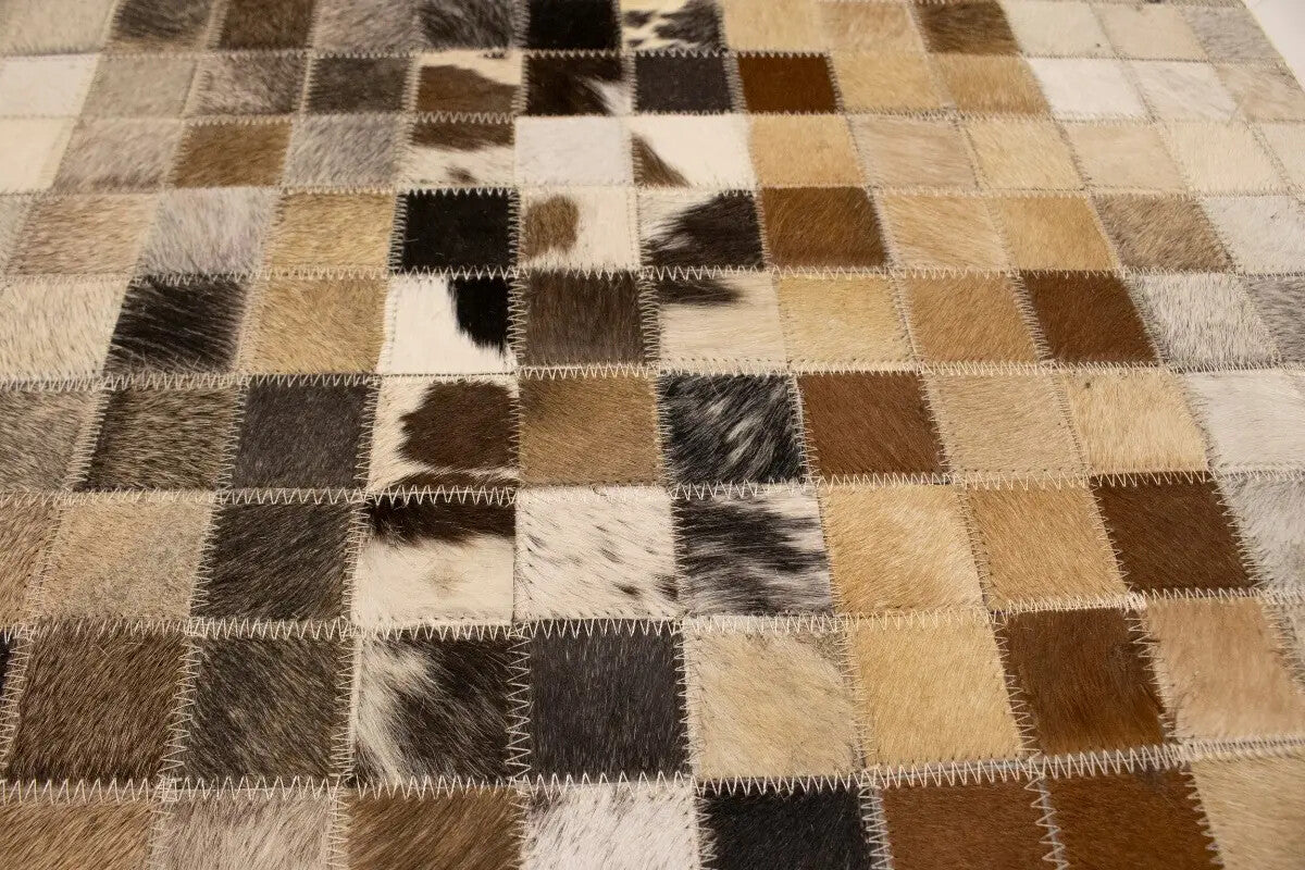 8X10 Ft Contemporary Multicolored Cowhide Leather