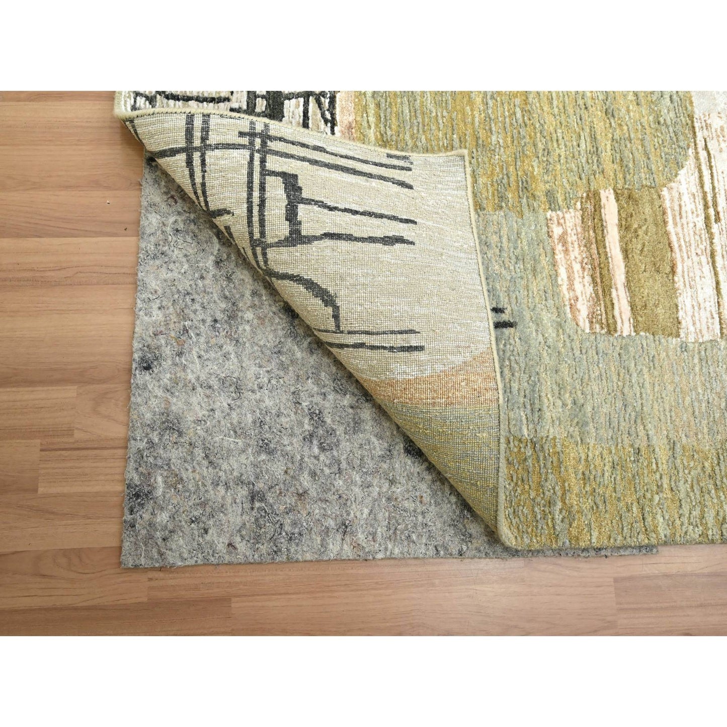 10'X14' Gray With Brown Hand Knotted Abstract Geometric Pattern Wool Rug