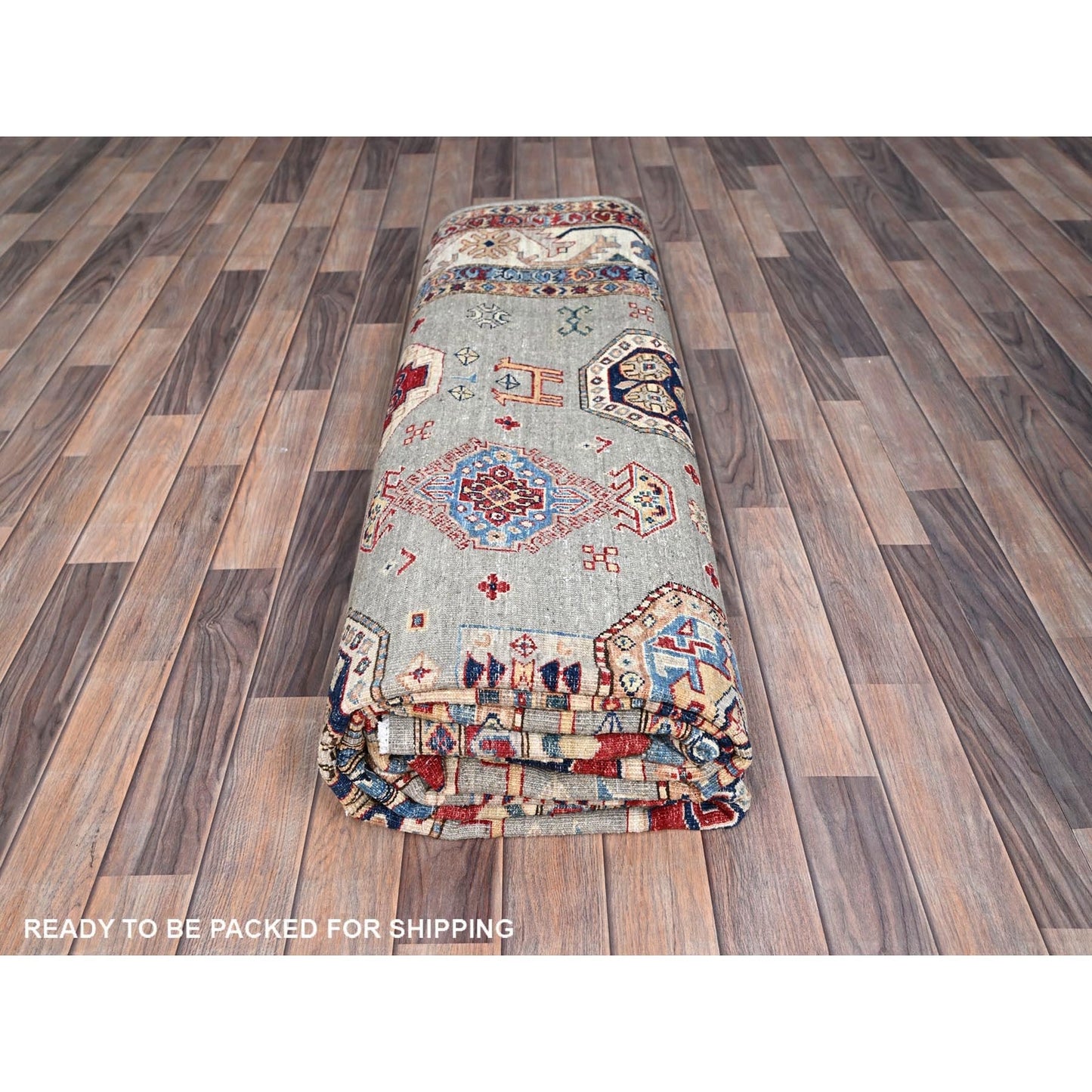 8'10"X11'9" Wrought Iron Gray Soft Pure Wool Hand Knotted Super Kazak Rug
