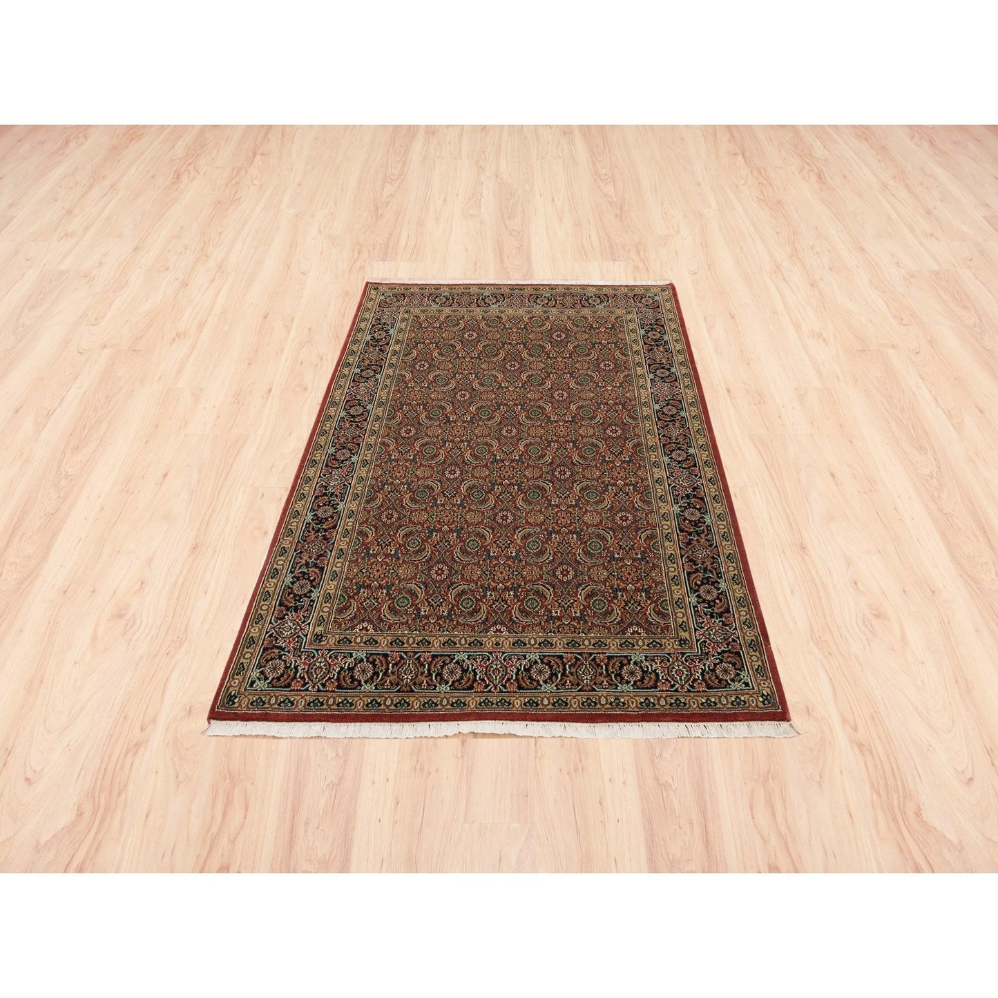 4'1"X6'1" Herati Red New Zealand Wool 250 Kpsi Hand Knotted Rug