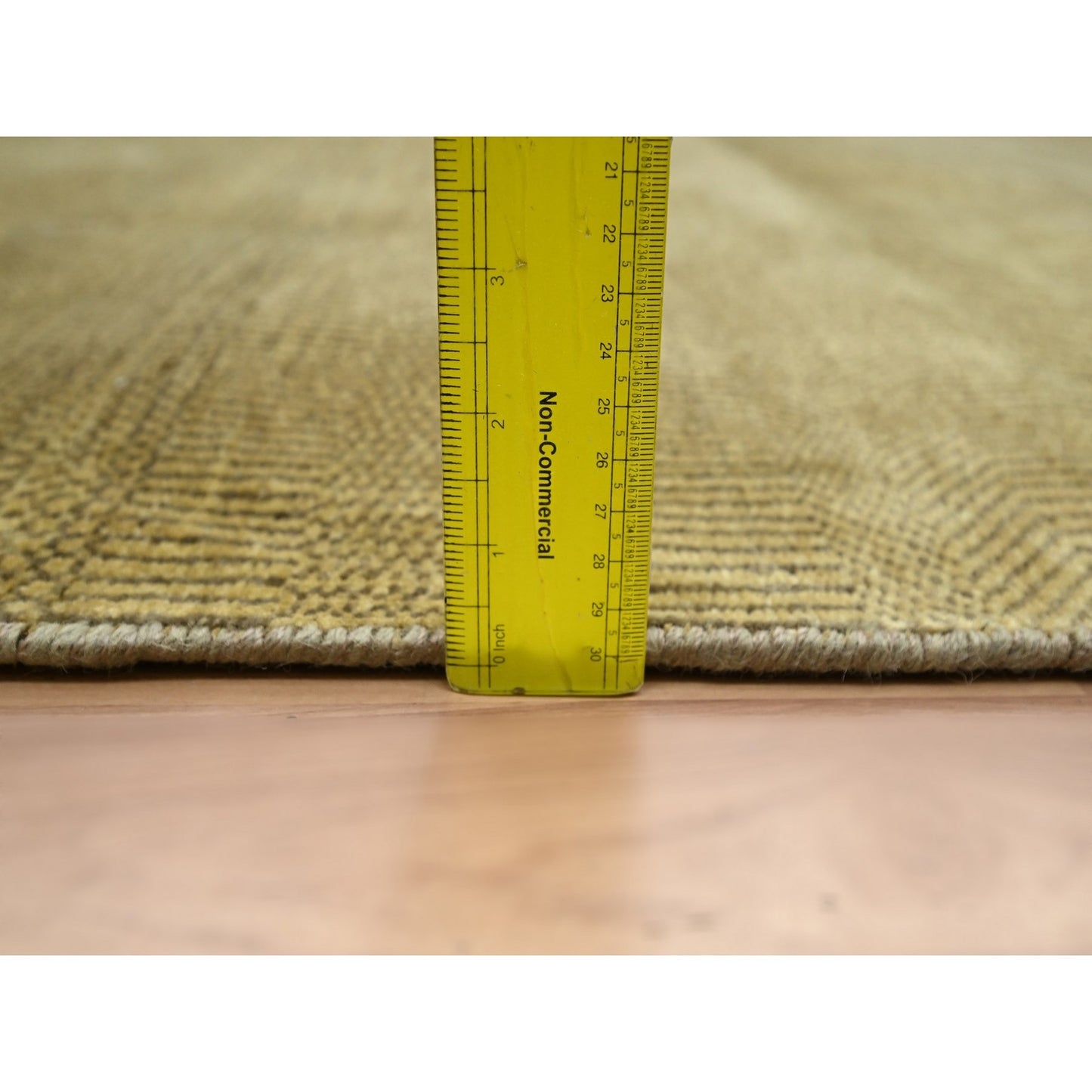 6'1"X9'6" Peanut Brown Modern Grass Design Hand Knotted Wool And Silk Rug