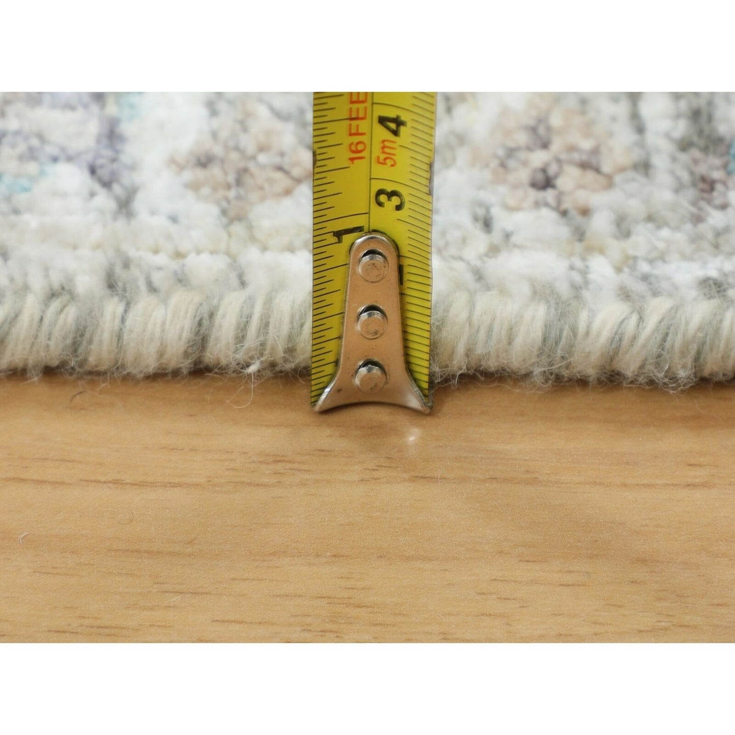 2'6"X6'2" Ivory Silk With Textured Wool Hand Knotted Runner Fine Rug