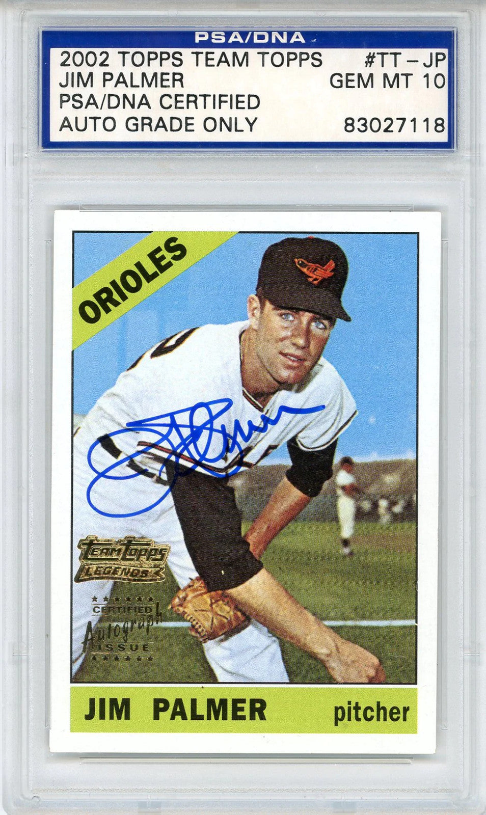 Jim Palmer Autographed 2002 Topps Card #Tt-Jp (Psa Auto 10)