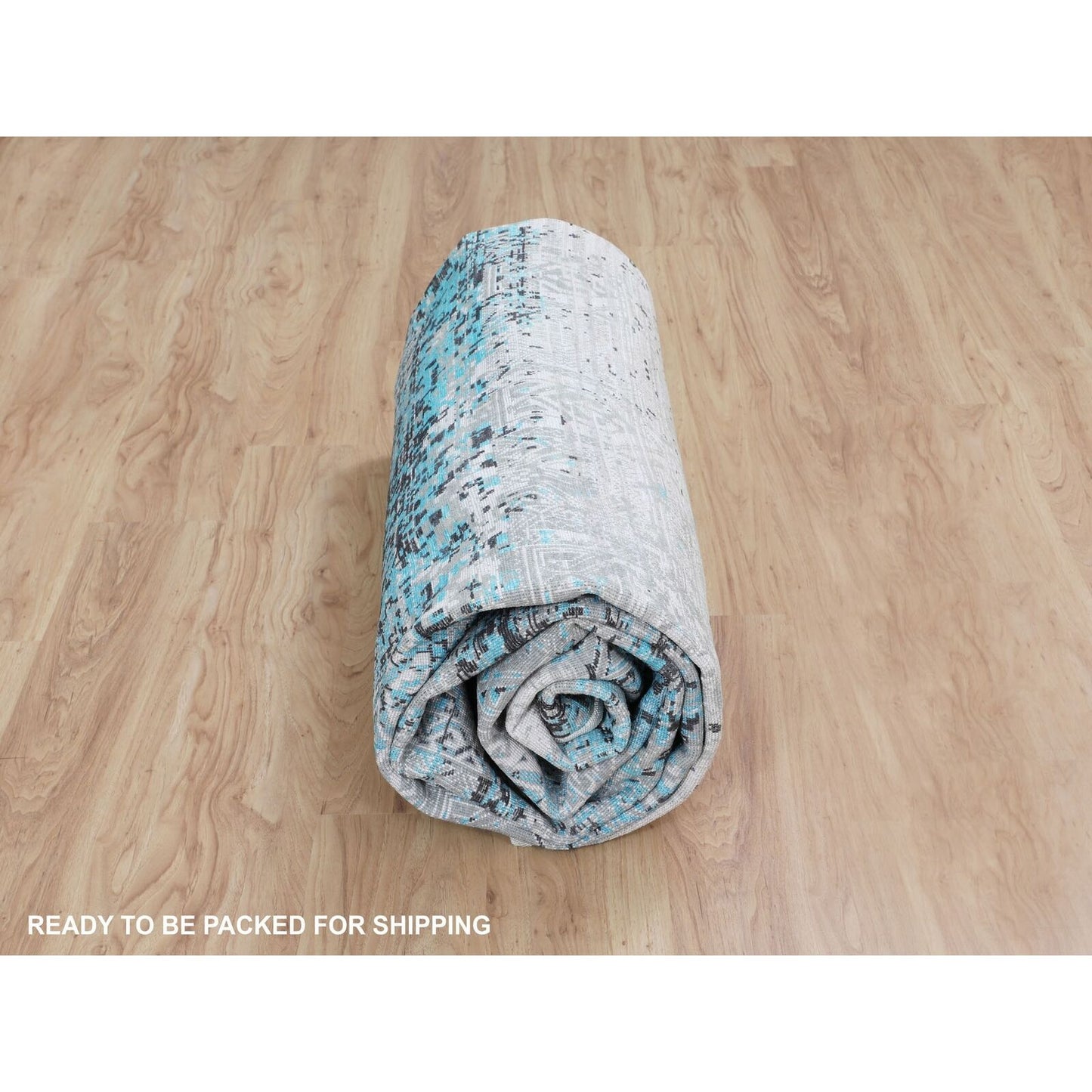 8'9"X11'10" Teal Blue Jewellery Design Silk With Textured Wool Rug