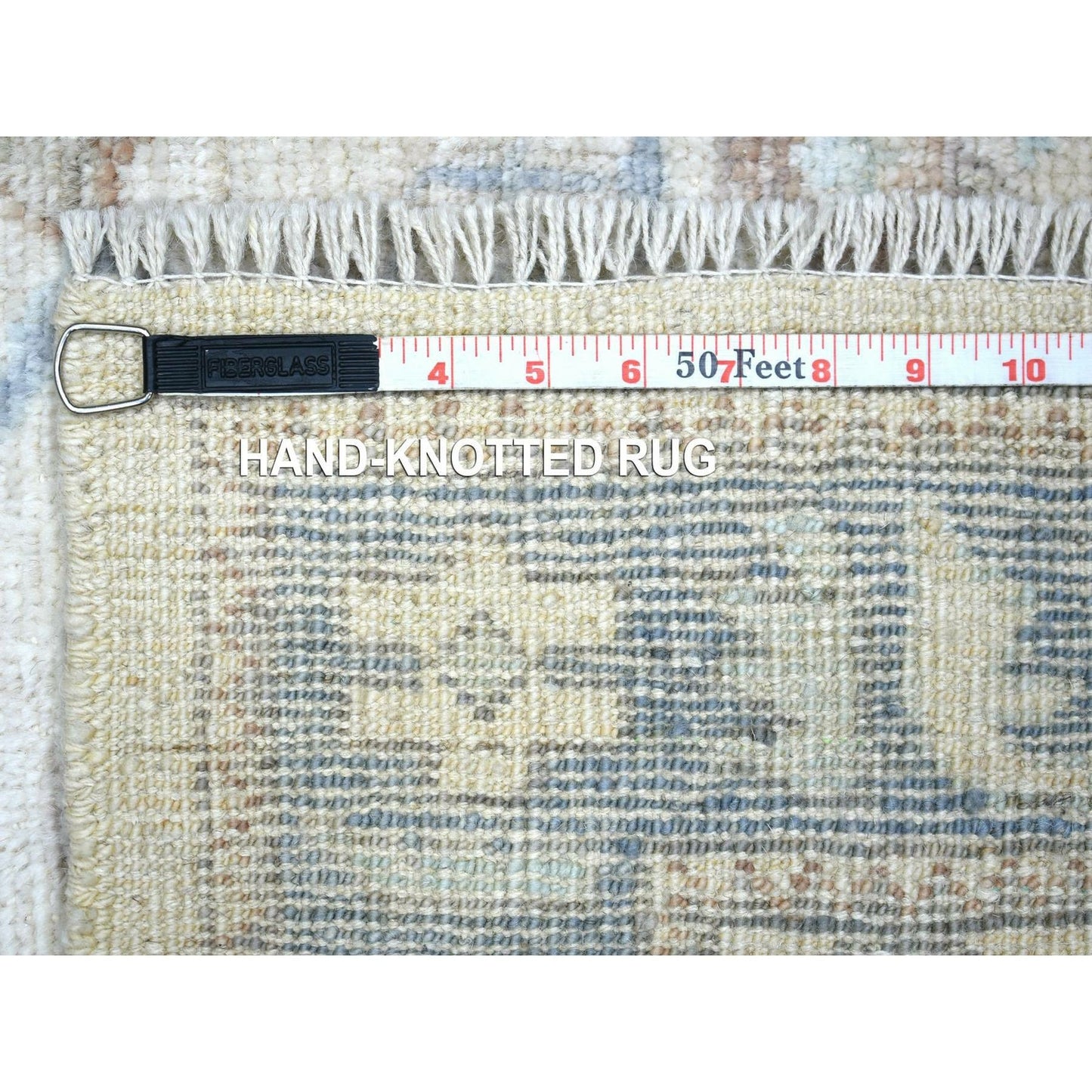 2'10"X9'5" Ivory Angora Oushak Leaf Design Hand Knotted Wool Runner Rug