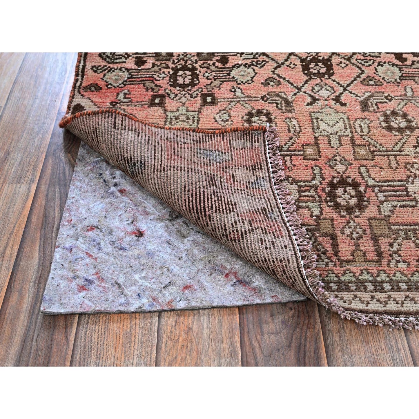 3'X8'6" Faded Red Vintage Zoroastrian Khamadan Hand Knotted Wool Runner Rug