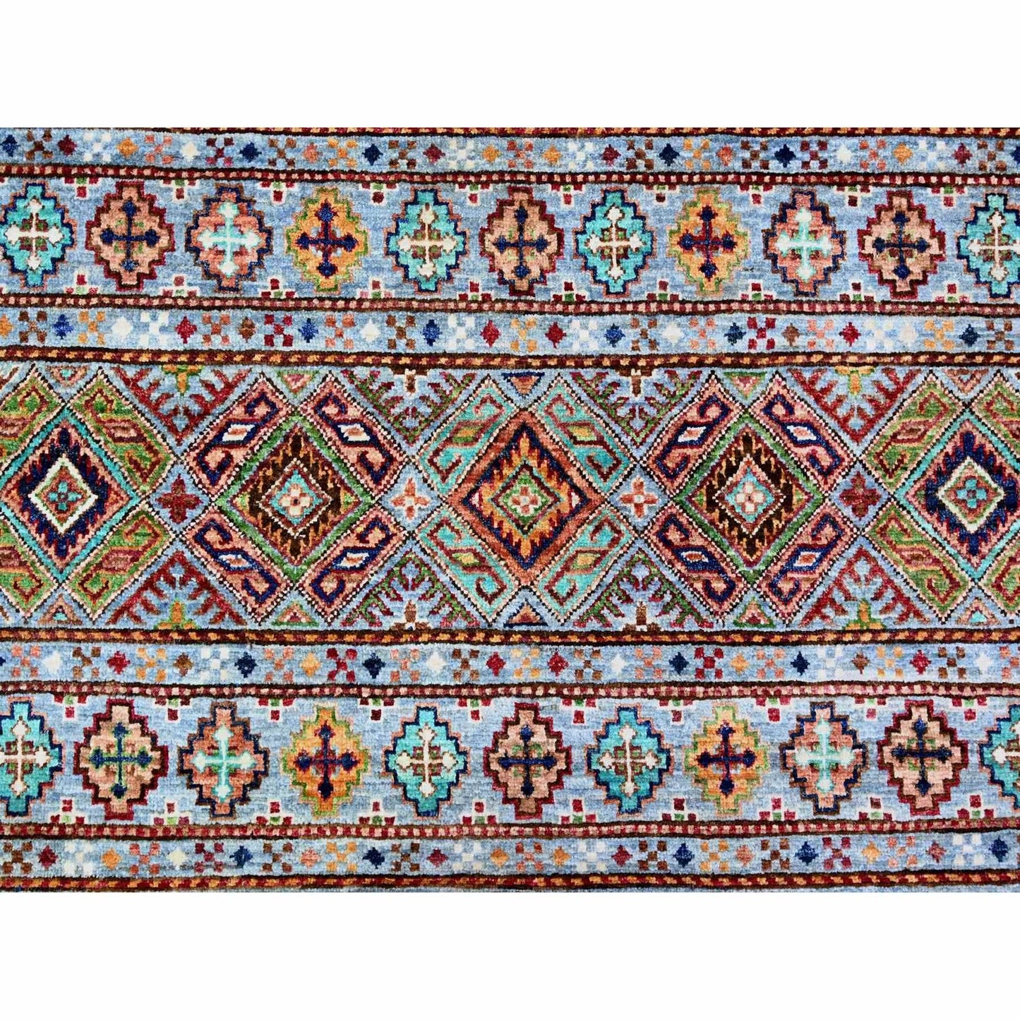 8'2"X11'10" Blue Gray Super Kazak Khorjin Design Hand Knotted Wool Rug