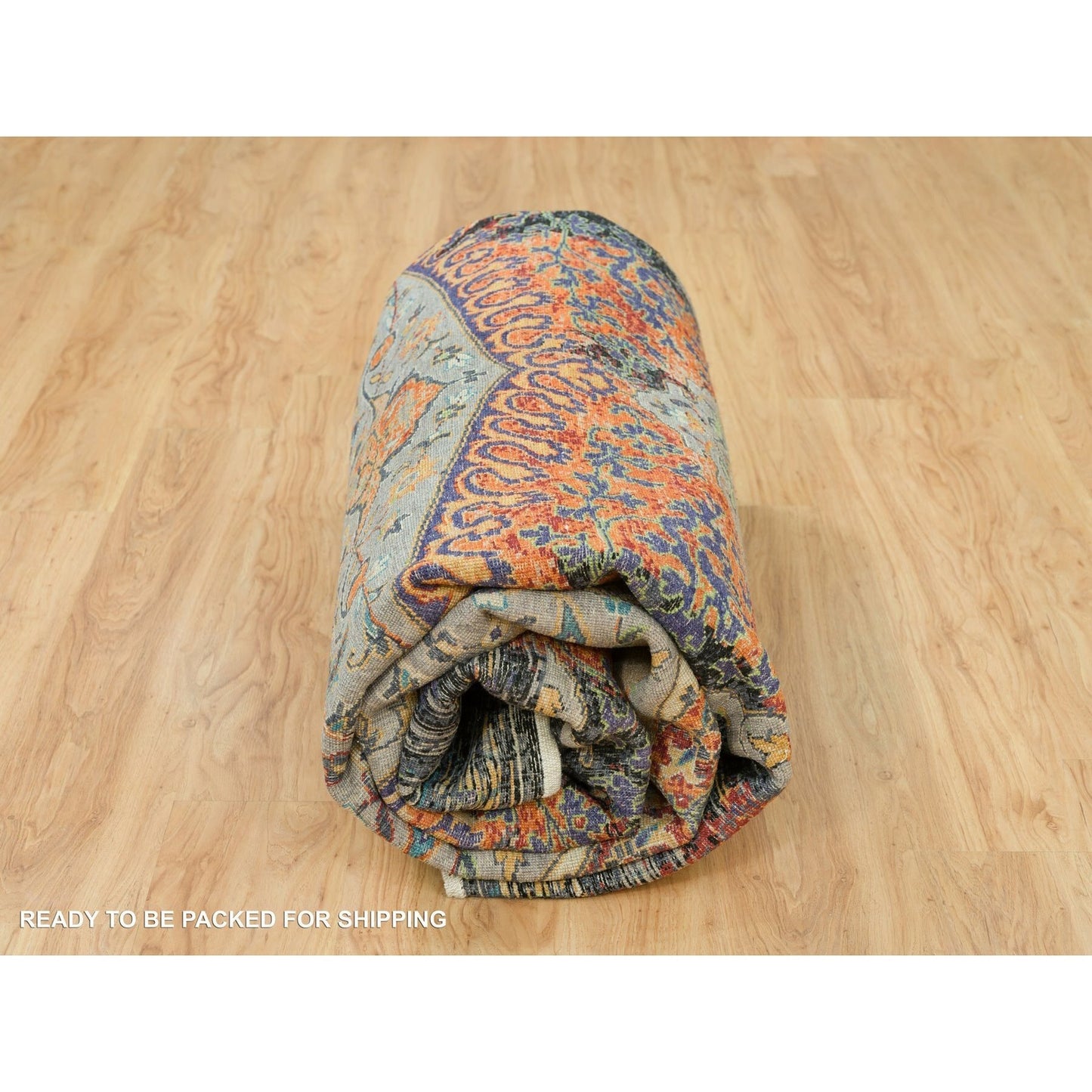10'2"X10'2" Orange Wool Hand Knotted Ancient Ottoman Design Square Rug
