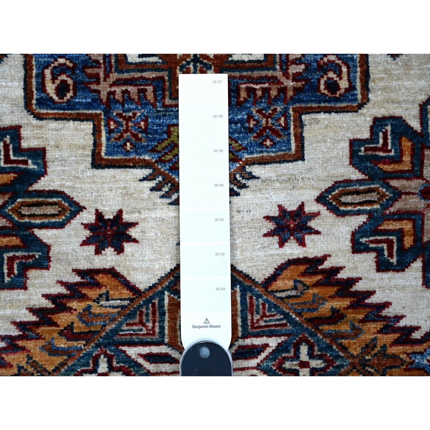 5'10"X9' Cloud White Hand Knotted Wool Super Kazak Geometric Oriental Rug