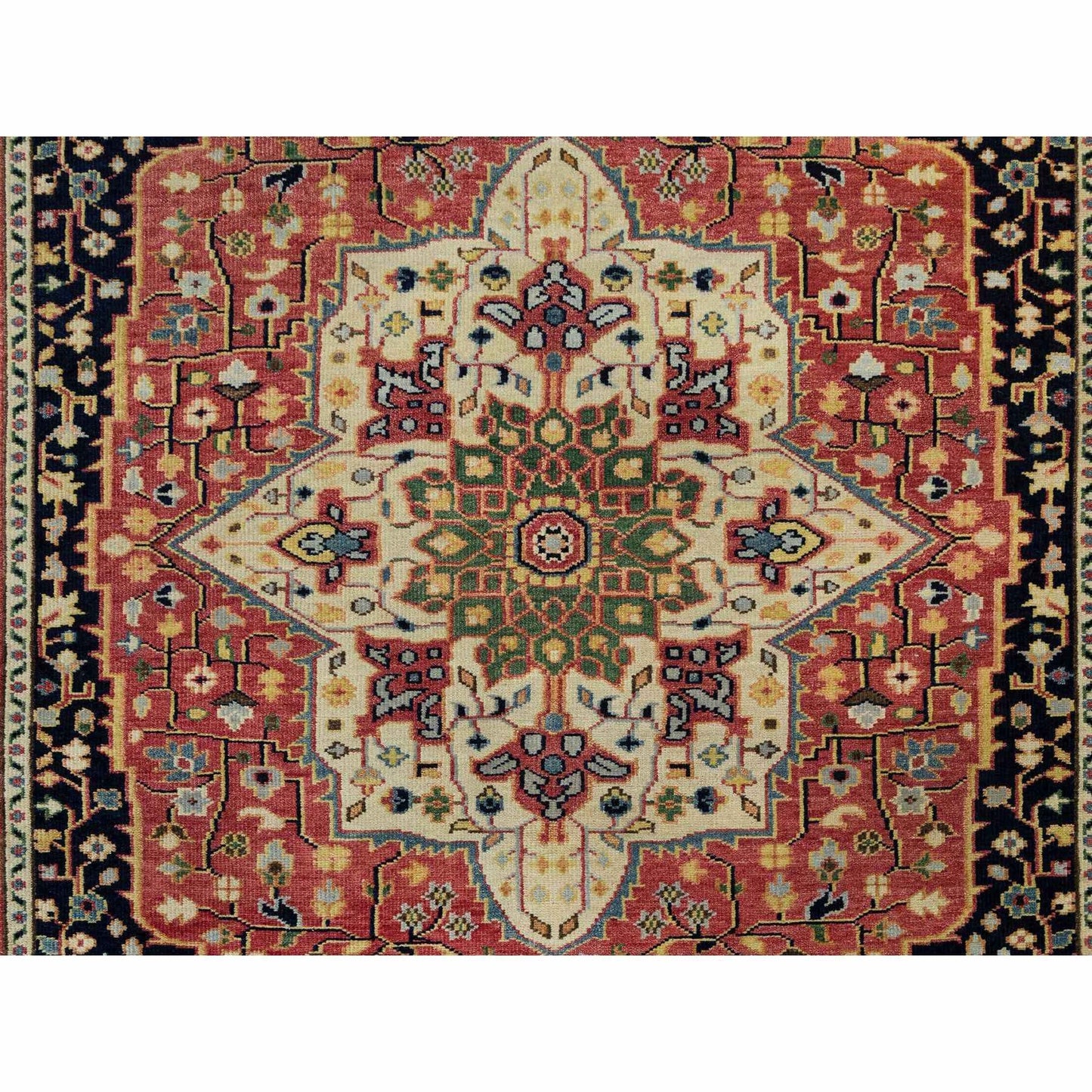 9'X12' Indian Red Hand Knotted Heris Serapi Pure Wool Oriental Rug