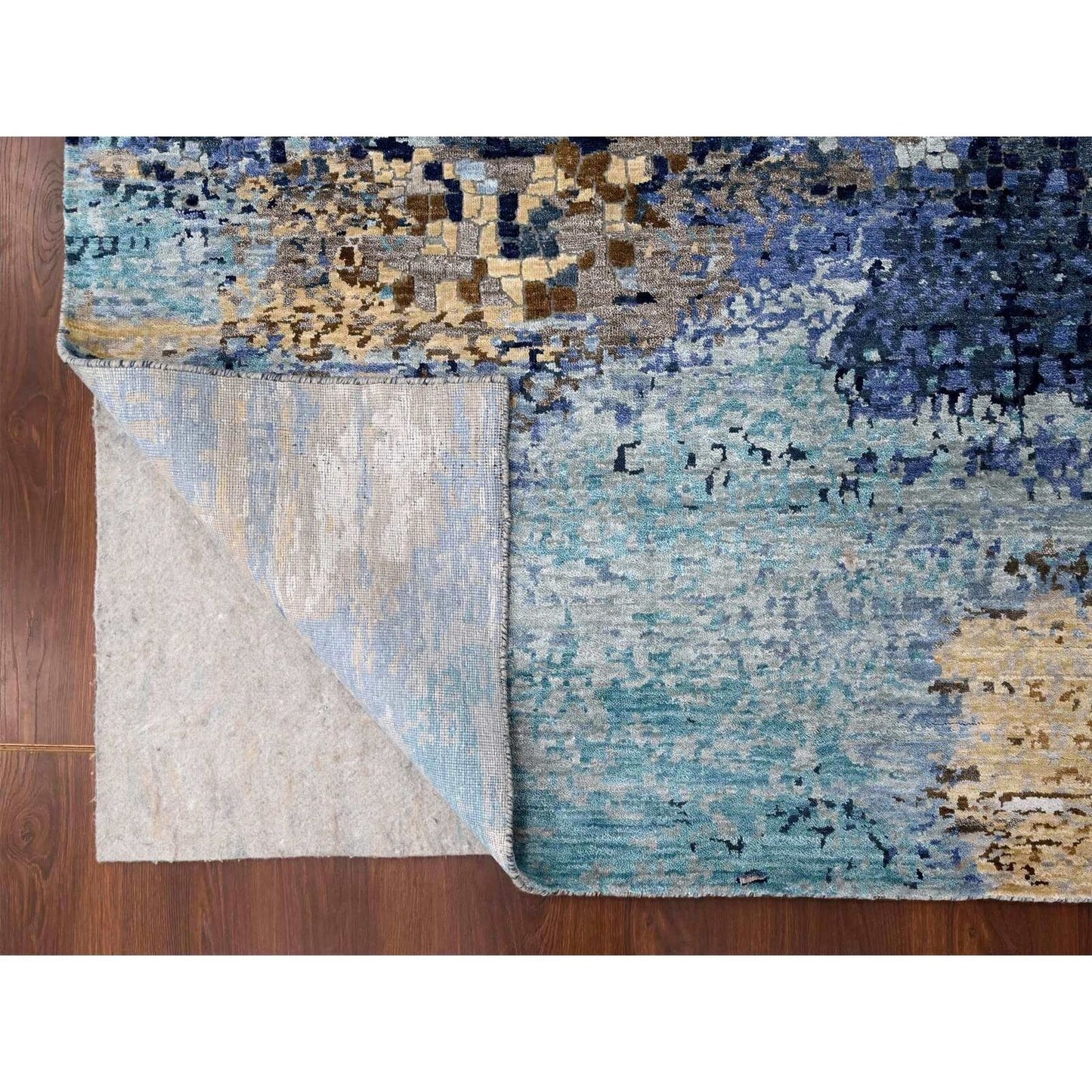 9'10"X9'10" Blue Mosaic Design Wool And Silk Hand Knotted Square Rug
