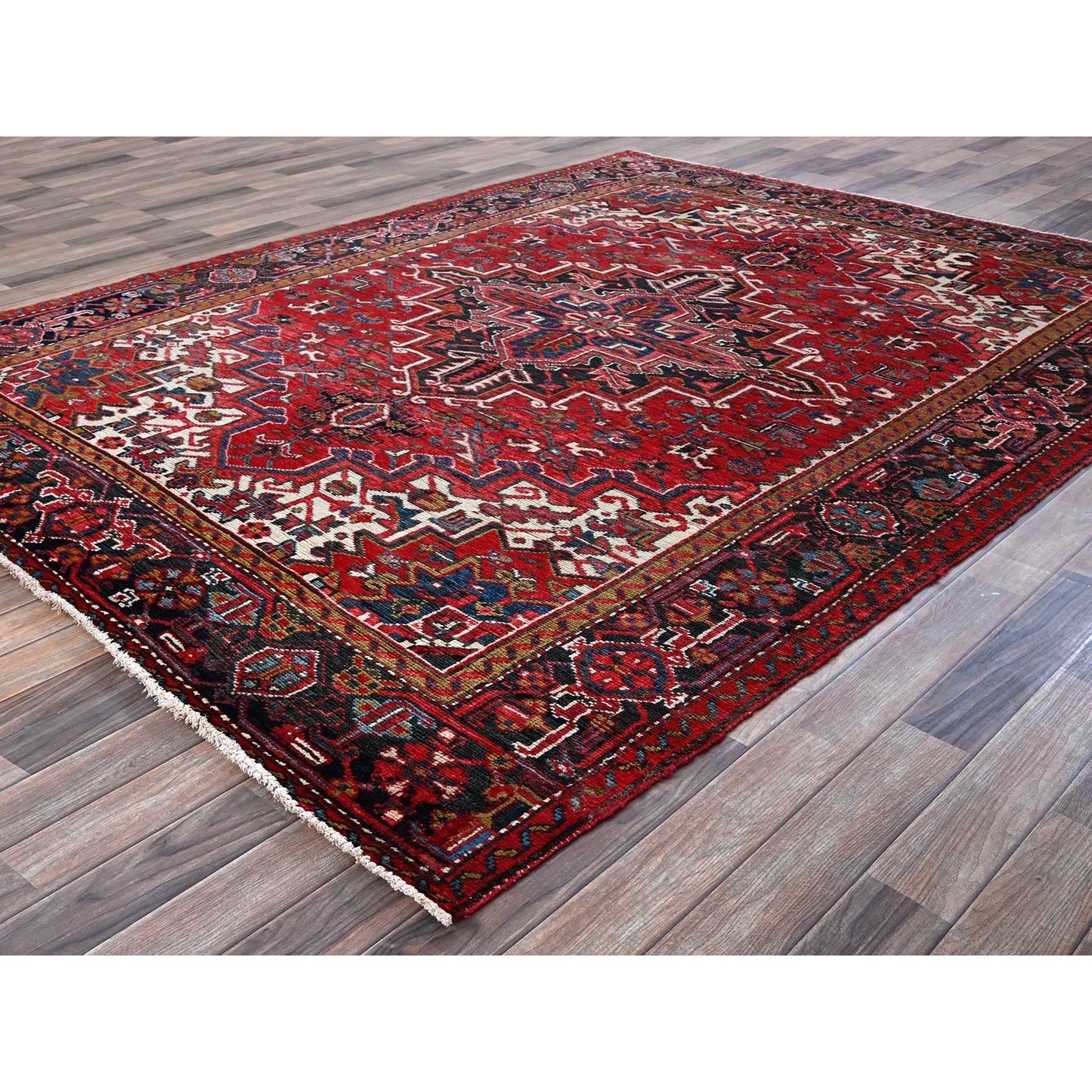 7'X9' Red Vintage Zoroastrian Heris Shaved Low 100% Wool Hand Knotted Rug