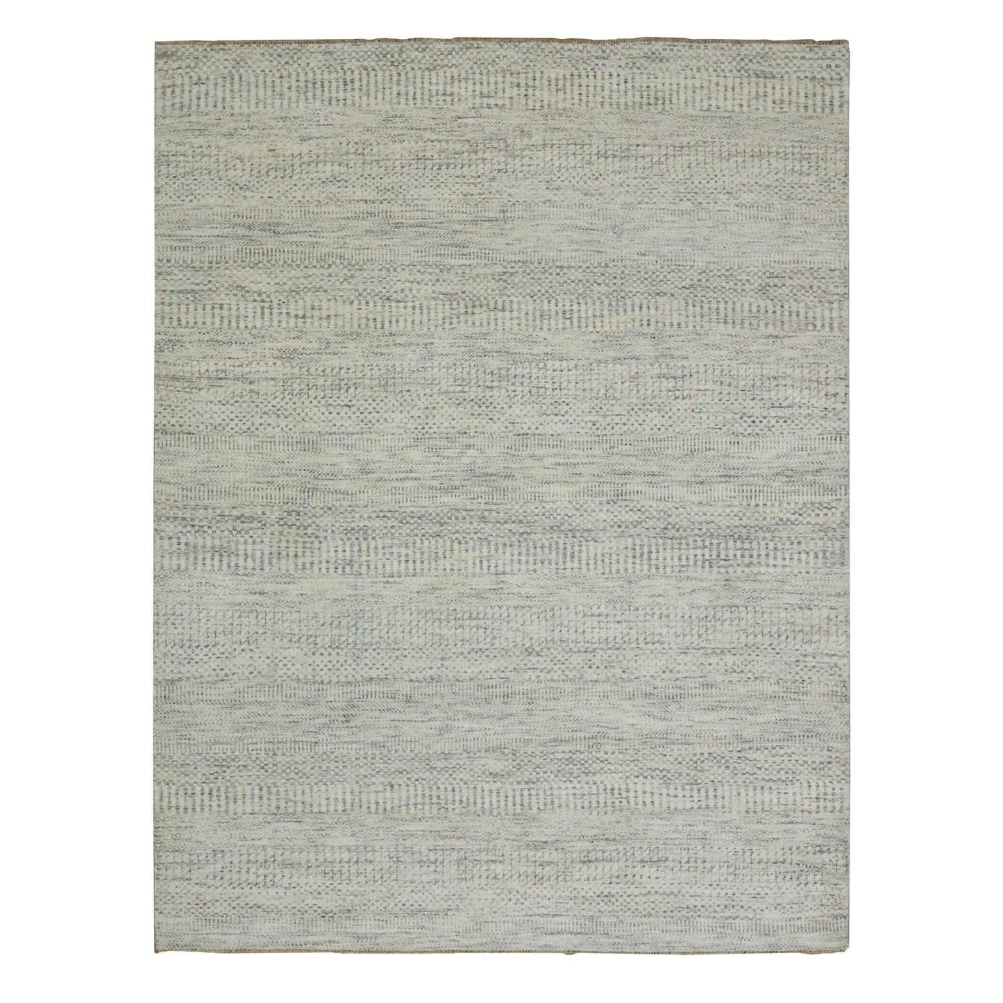 5'4"X7'1" Egret White Hand Knotted Modern Grass Design Wool Oriental Rug