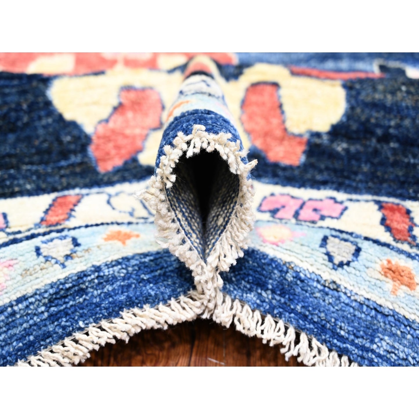 12'X15'2" Blue Pure Wool Hand Knotted Afghan Angora Oushak Oversized Rug