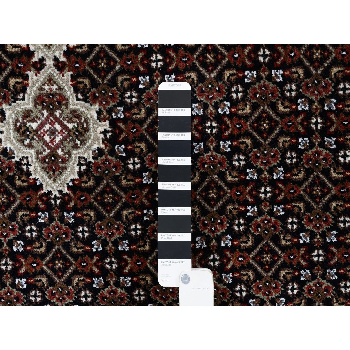 4'2"X20' Hand Knotted Wool And Silk Black Tebraz Mahi Wide Xl Runner Rug