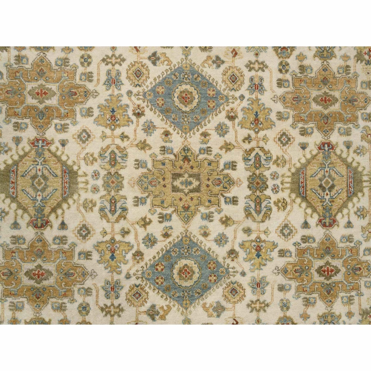 8'10"X8'10" Ivory Hand Knotted Karjihooz Design Wool Round Rug