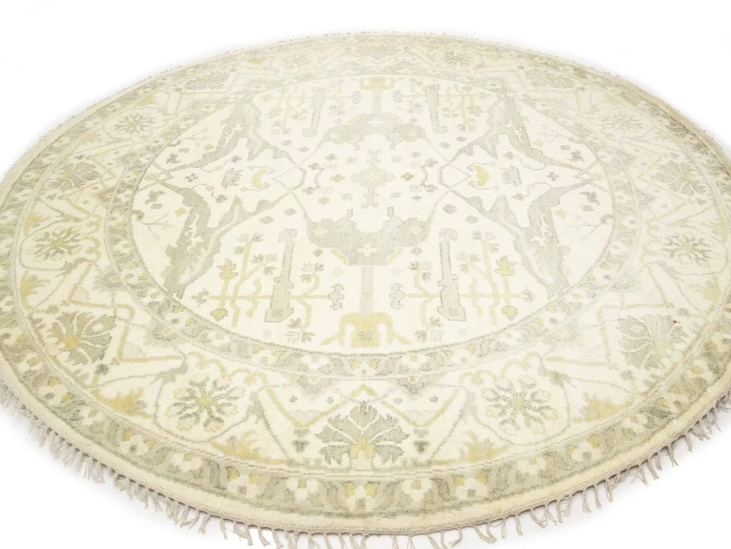 Hand-Knotted Oushak Oriental Round Rug Floral