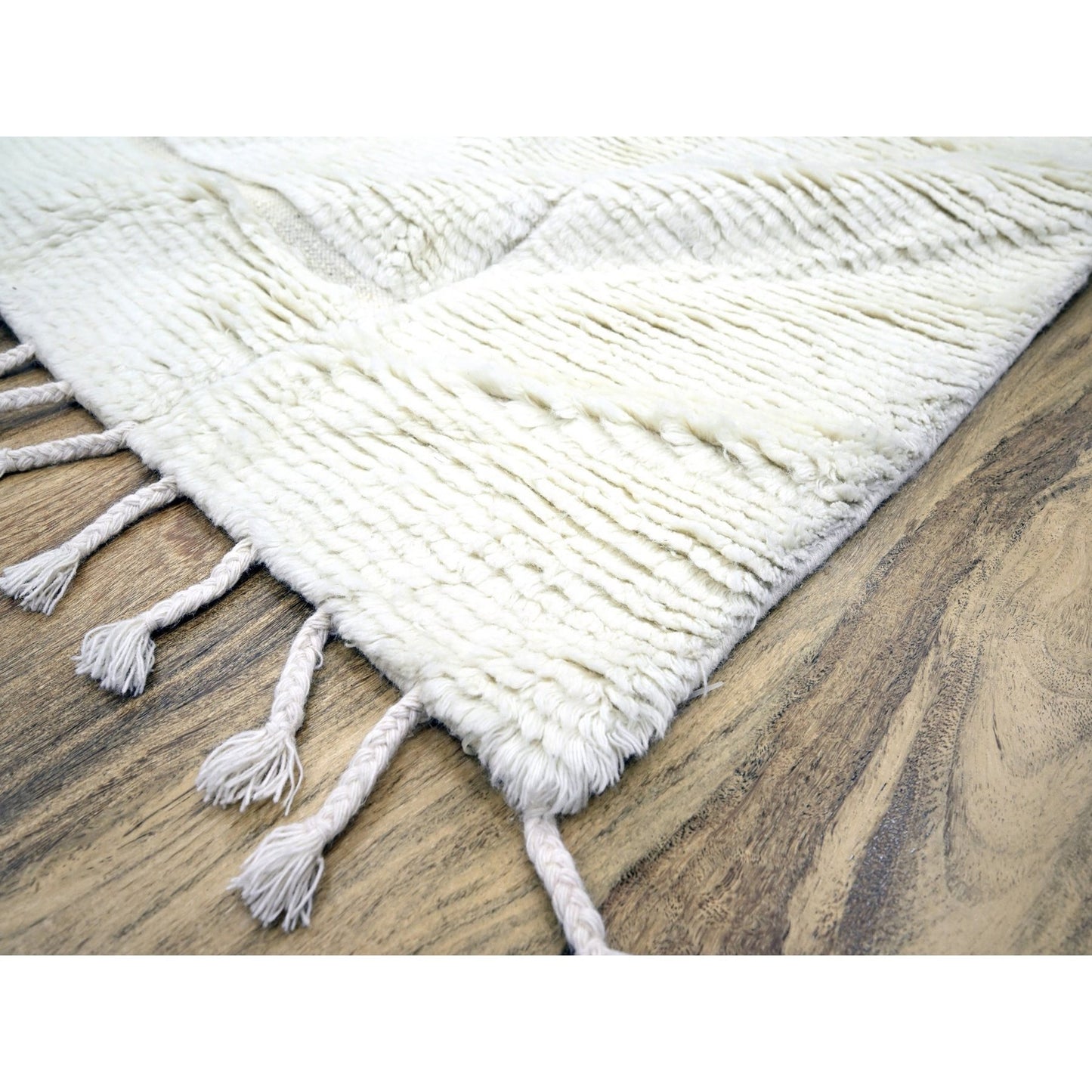10'1"X14' Pearl White Moroccan Weave Grid Design Wool Hand Knotted Rug