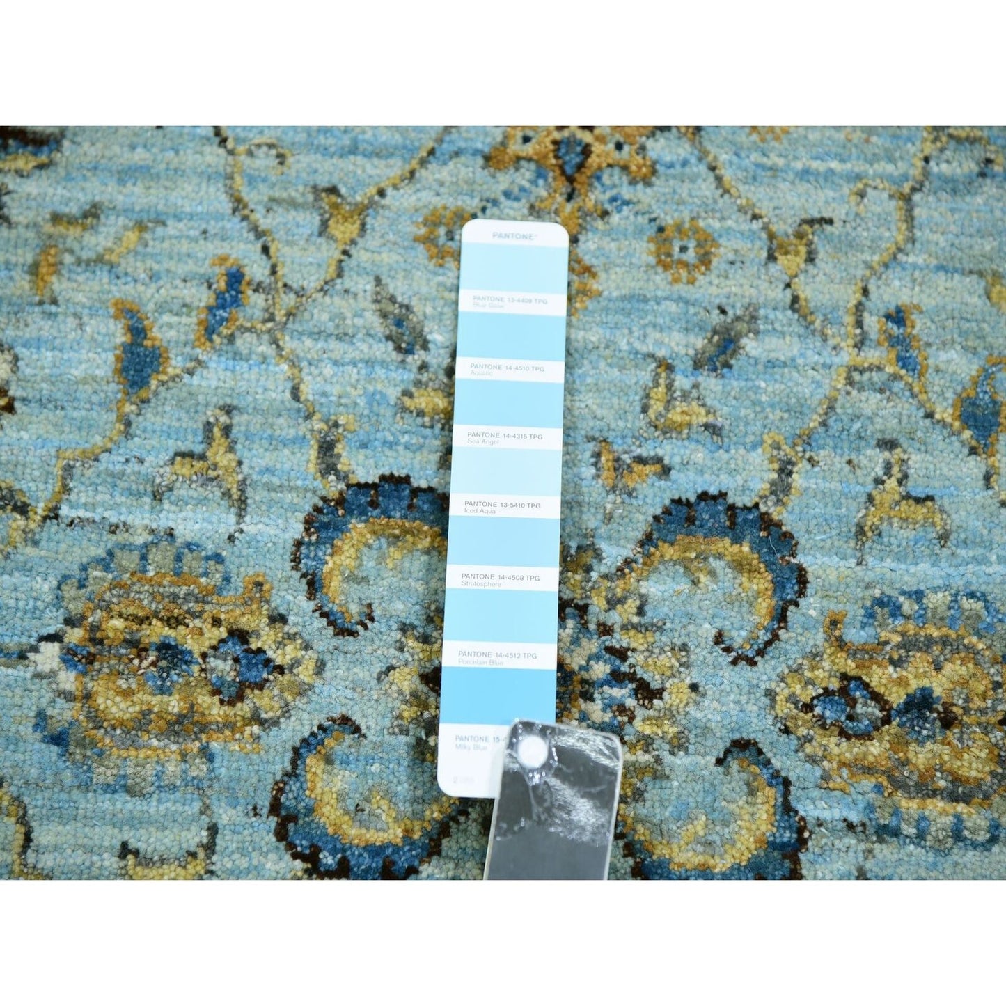 2'6"X14' Reverie Blue Wool Hand Knotted Shah Abbas Runner Oriental Rug