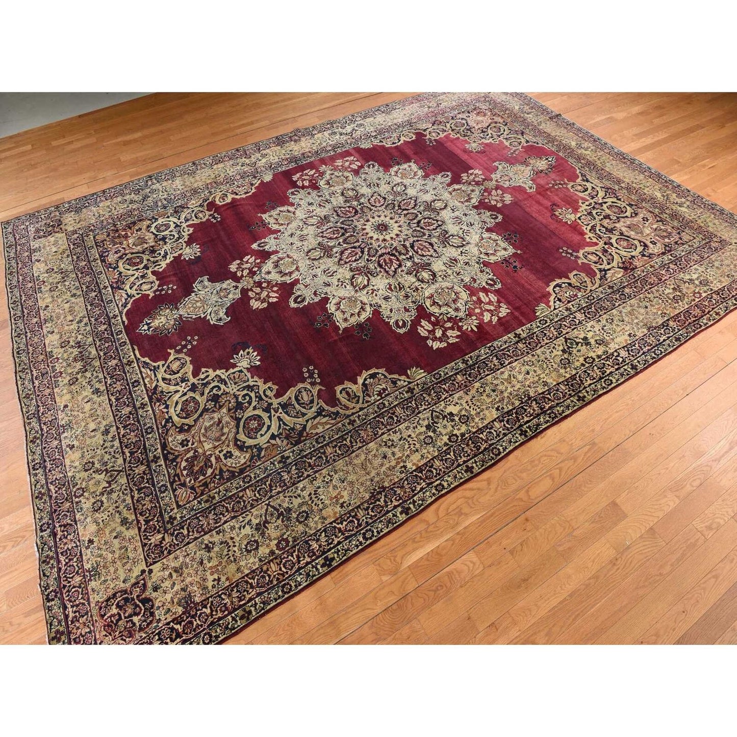 10'10"X15'3" Red Antique Zoroastrian Flower Design Wool Hand Knotted Rug