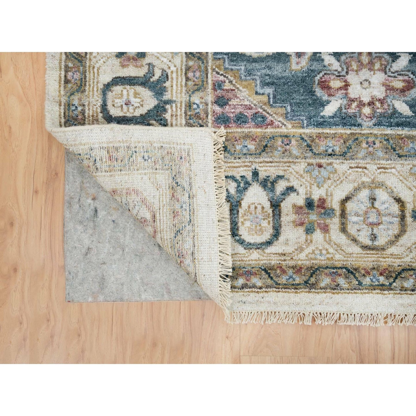8'X10' Ivory Hand Knotted Reimagined Viss Design Pure Wool Oriental Rug