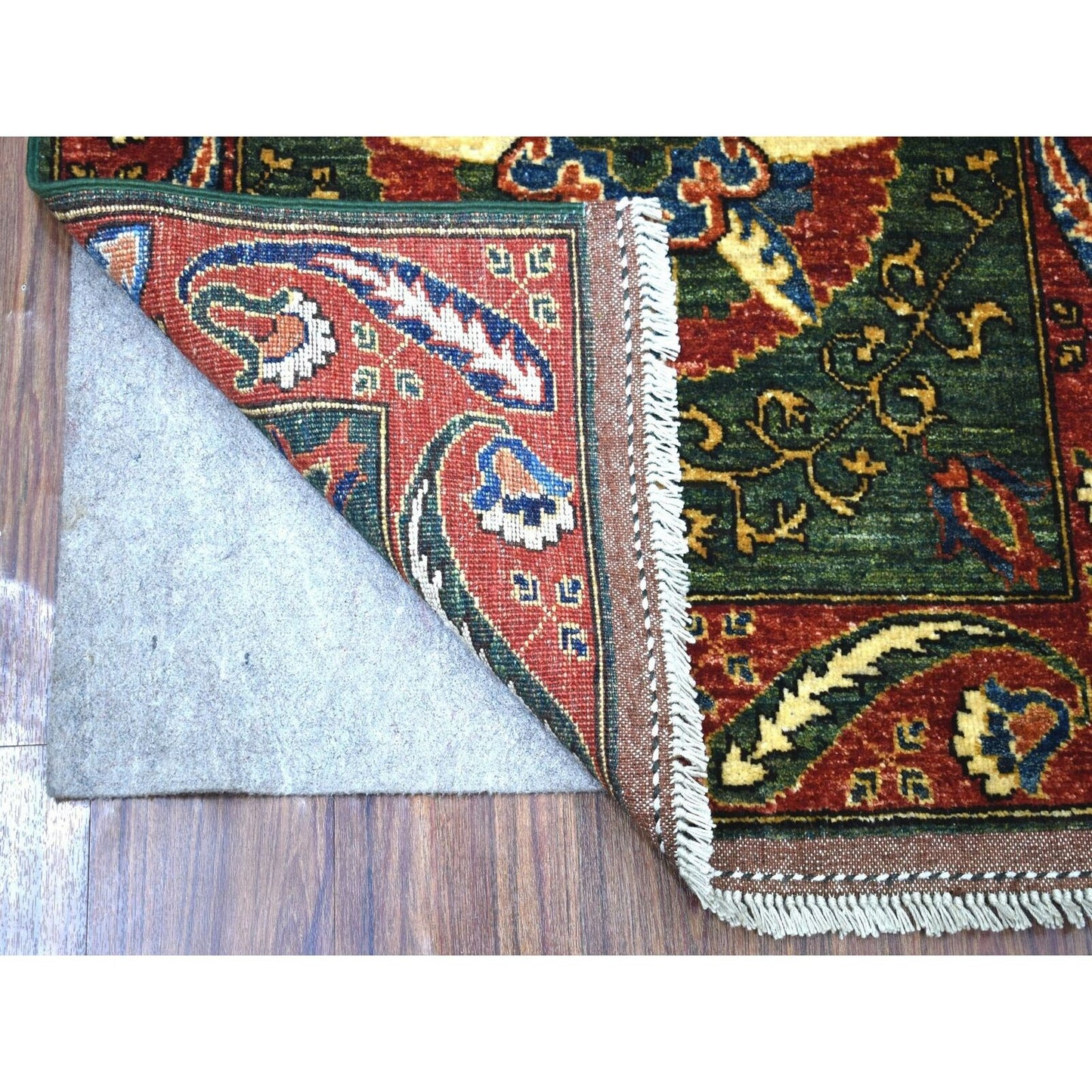 2'9"X9'7" Hand Knotted Green Afghan Turkoman Ersari Tribal Design Rug