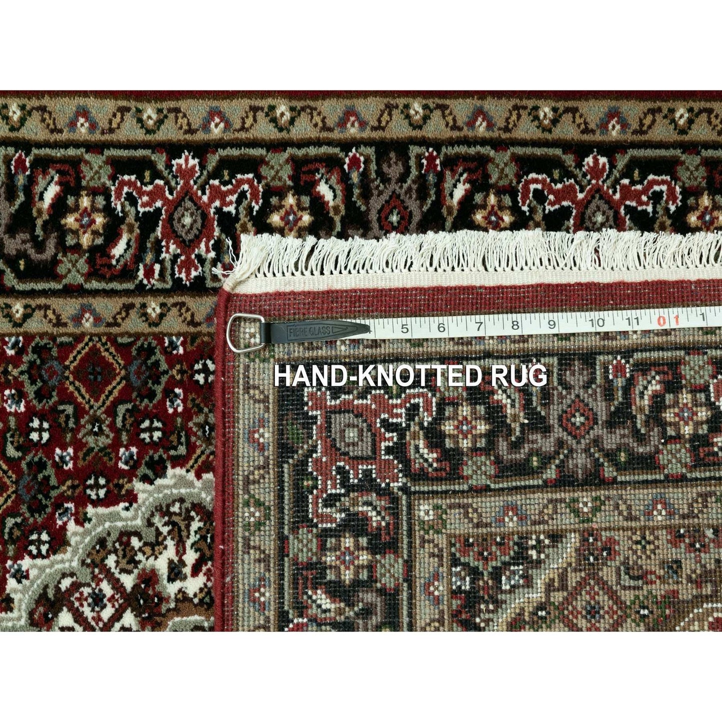 2'7"X12'1" Red Wool And Silk Tebraz Mahi Fish Design Oriental Runner Rug