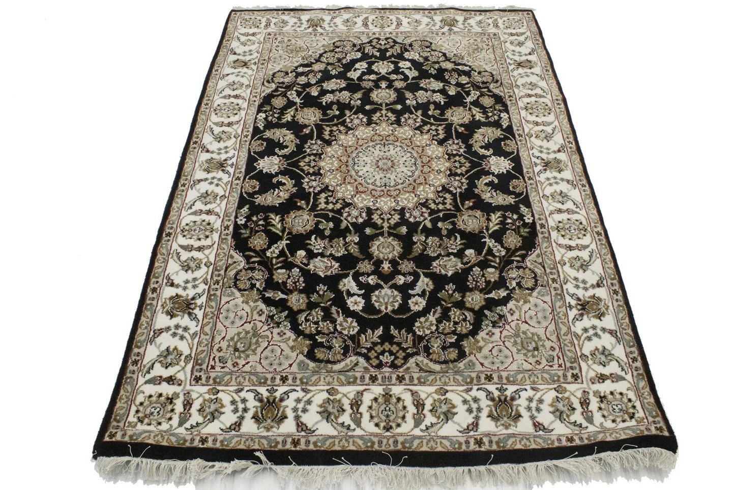 Handmade Indo-Nain Oriental Area Rug Floral