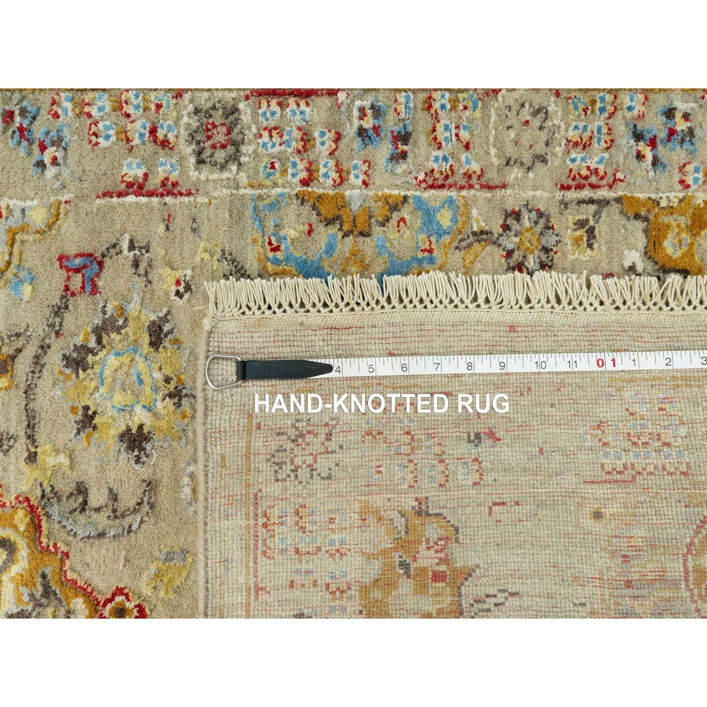2'9"X18' Beige Wool And Silk Sunset Hand Knotted Runner Oriental Rug