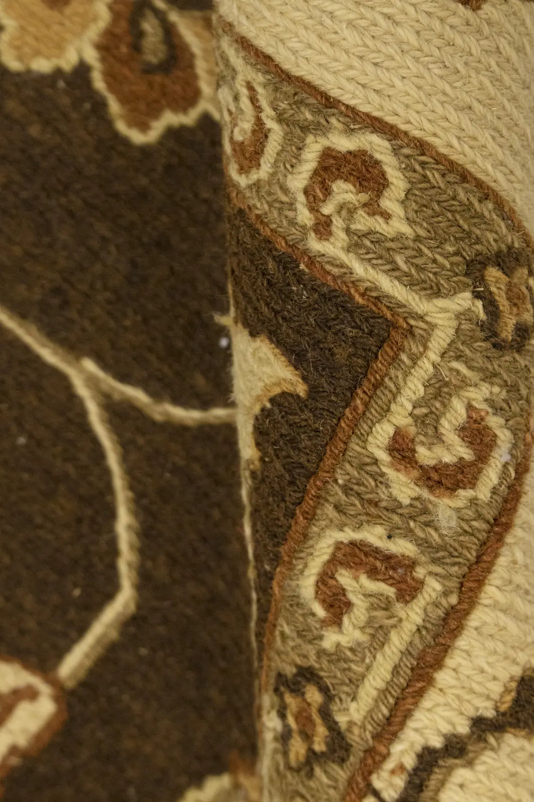Partially Hand-Woven Brown Floral Sumak Rug