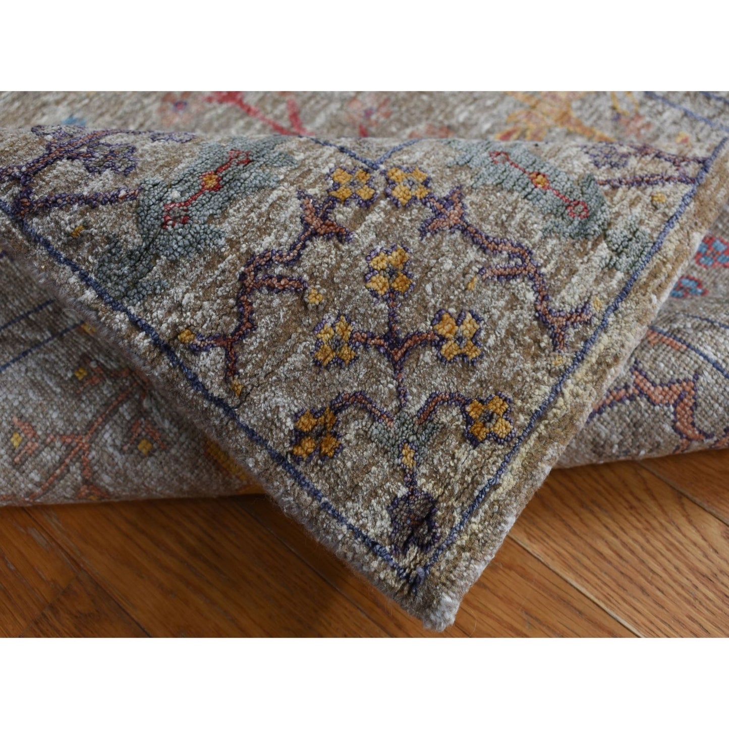 3'1"X12' Brown Silk With Wool Vase Design Hand Knotted Runner Rug