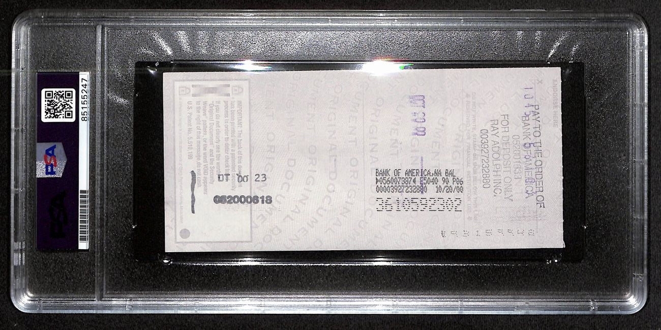 Johnny Unitas Signed 10/15/00 Check Psa/Dna Mint 9 188666