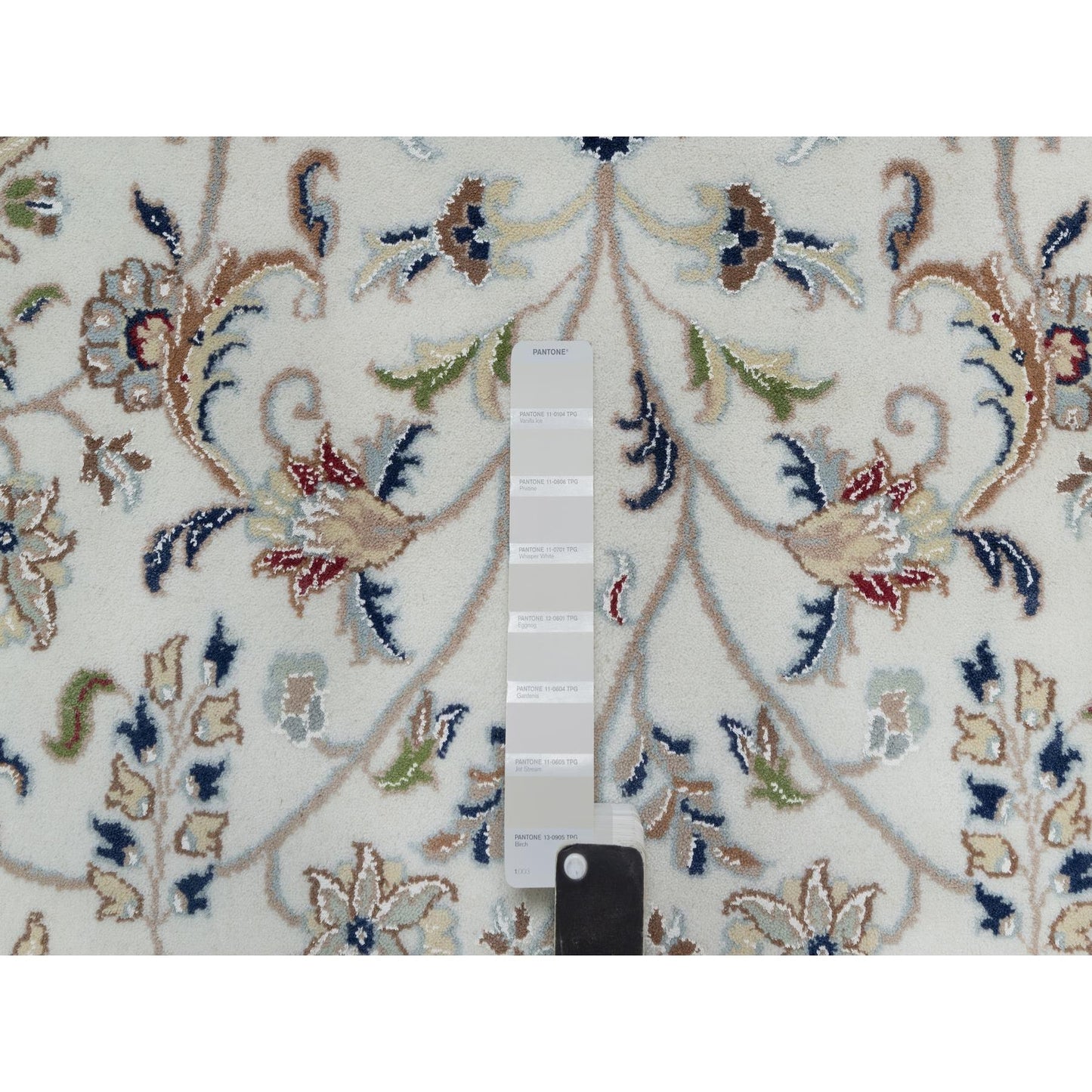 9'X12'1" White Hand Knotted Nain Flower Design Wool And Silk 250 Kpsi Rug