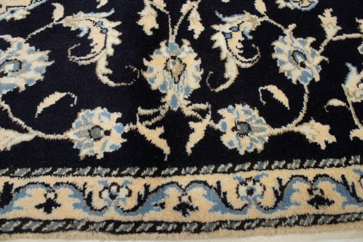 Handmade Wool Nain Runner Rug Classic Navy Floral