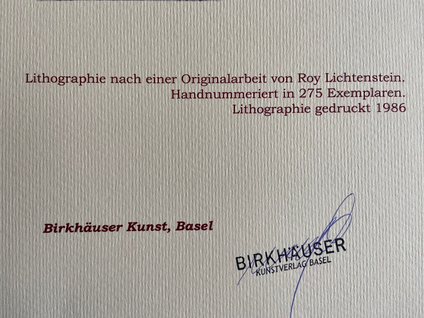 Roy Lichtenstein Lithograph Signed COA Limited Hand Numbered