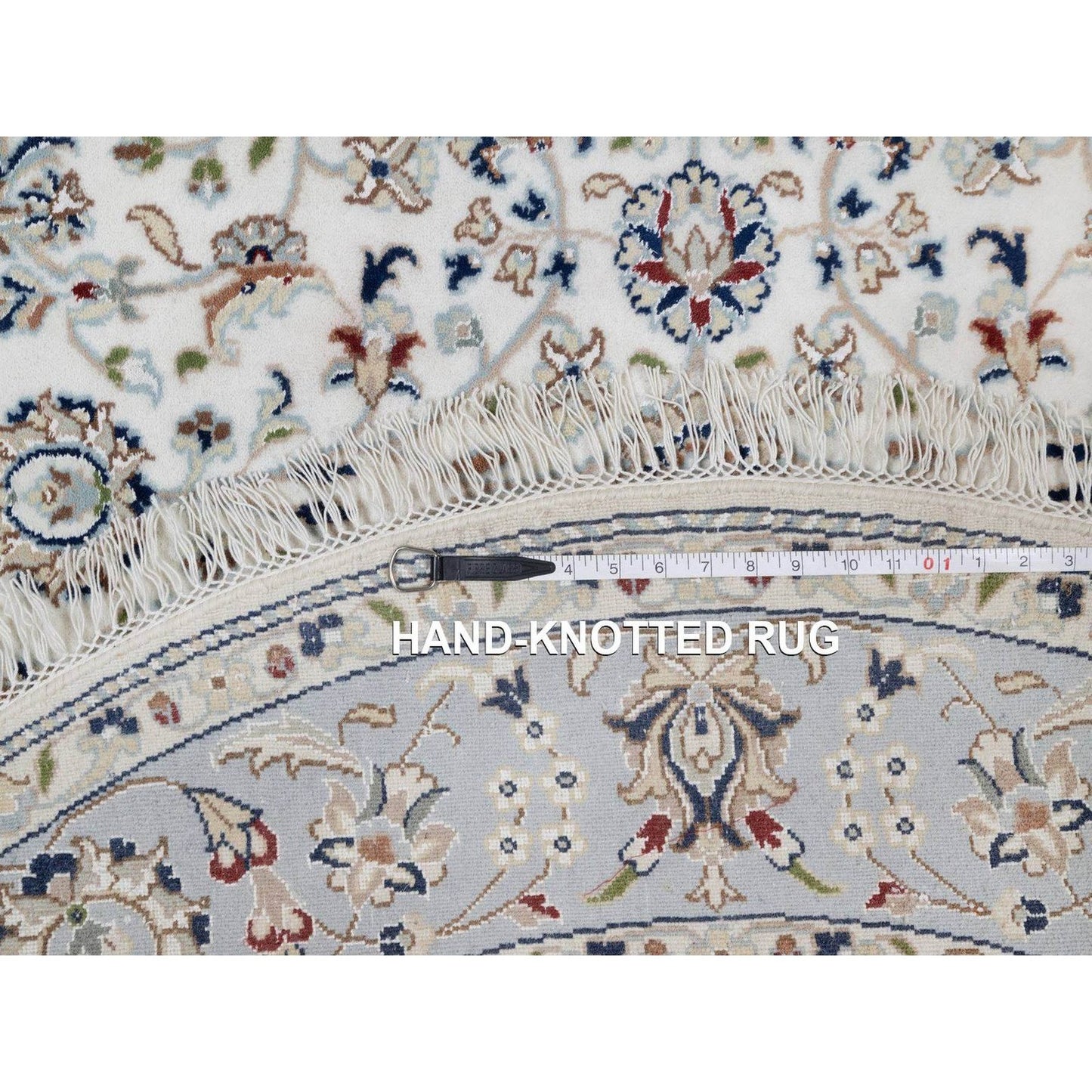 5'2"X5'2" Ivory Wool And Silk Nain Flower Pattern Hand Knotted Round Rug