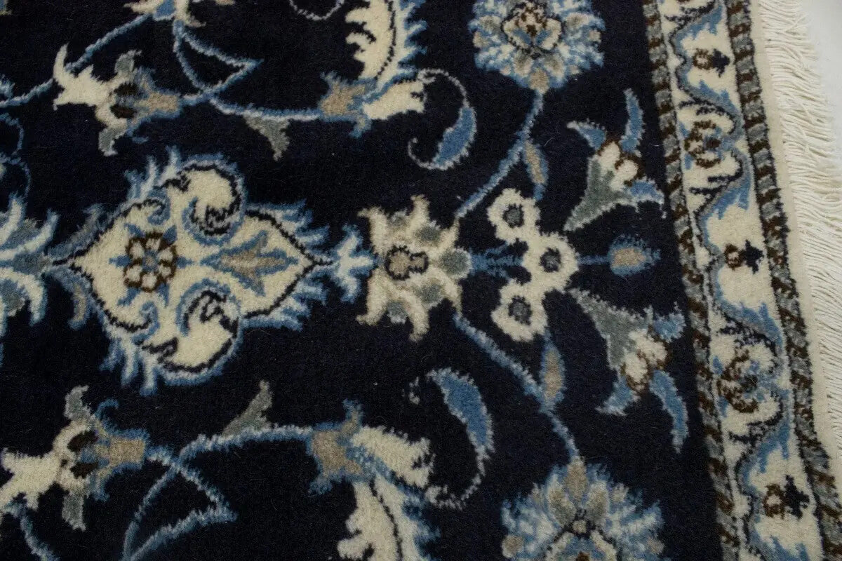 Handmade Wool Oriental Rug Navy Blue Thick Pile