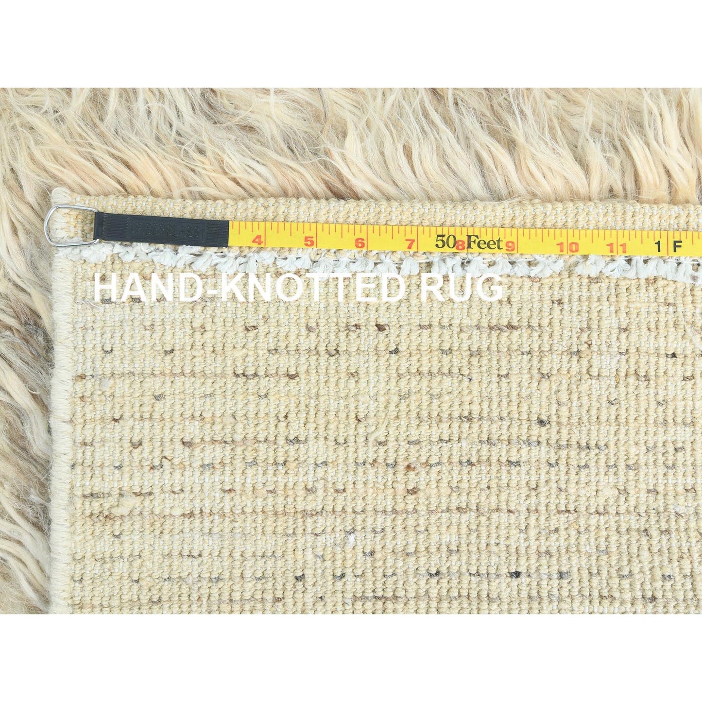 3'X5'4" Beige Undyed Natural Wool Hand Knotted Shaggy Moroccan Rug