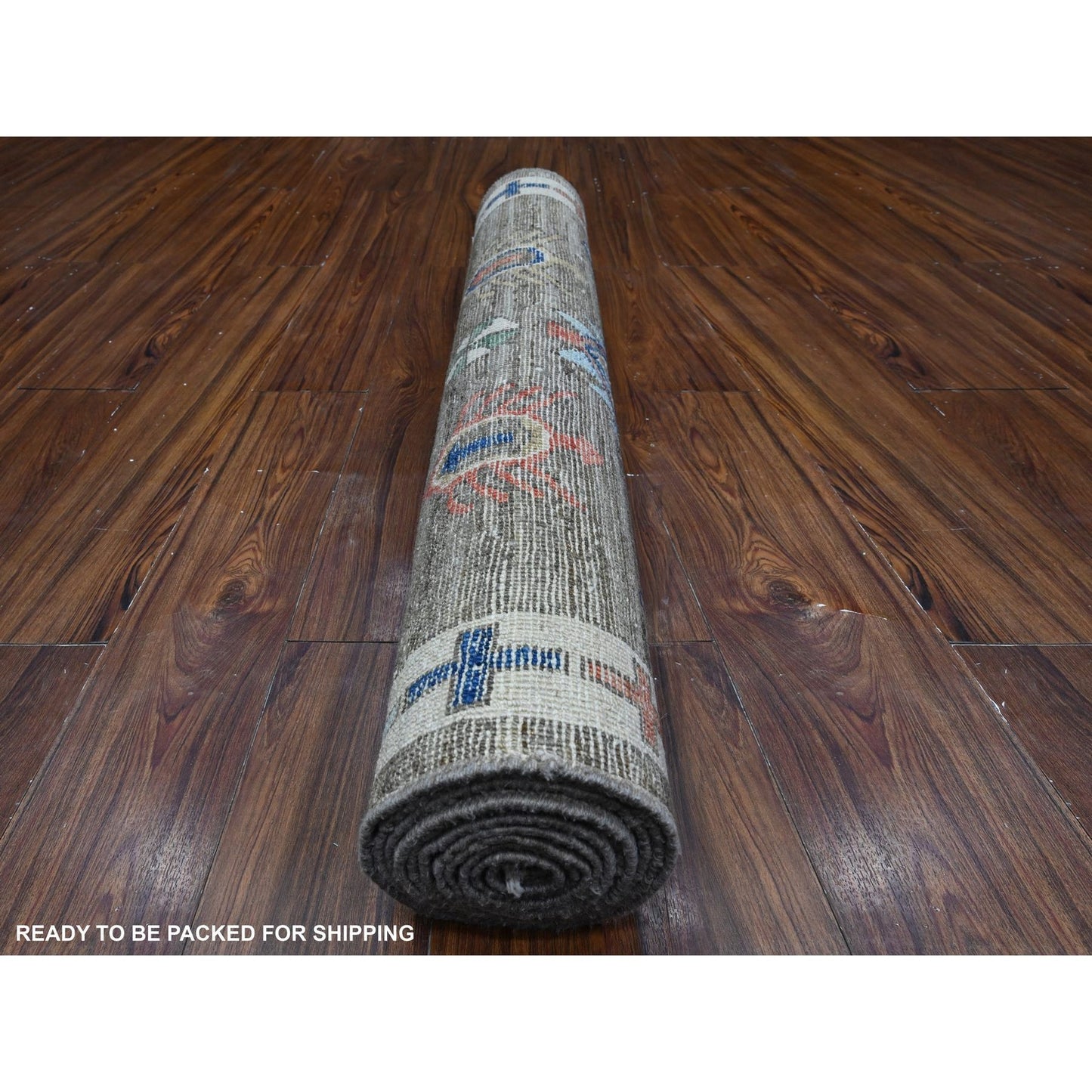 3'8"X11'4" Cloud Gray Tribal Village Design Wide Runner Oriental Rug