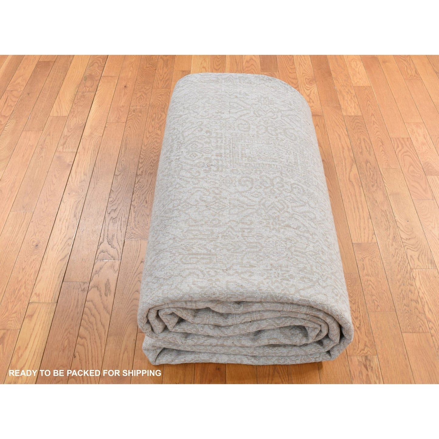 9'10"X14'1" Taupe Fine Jacquard Loomed Wool Silk Zoroastrian Design Rug