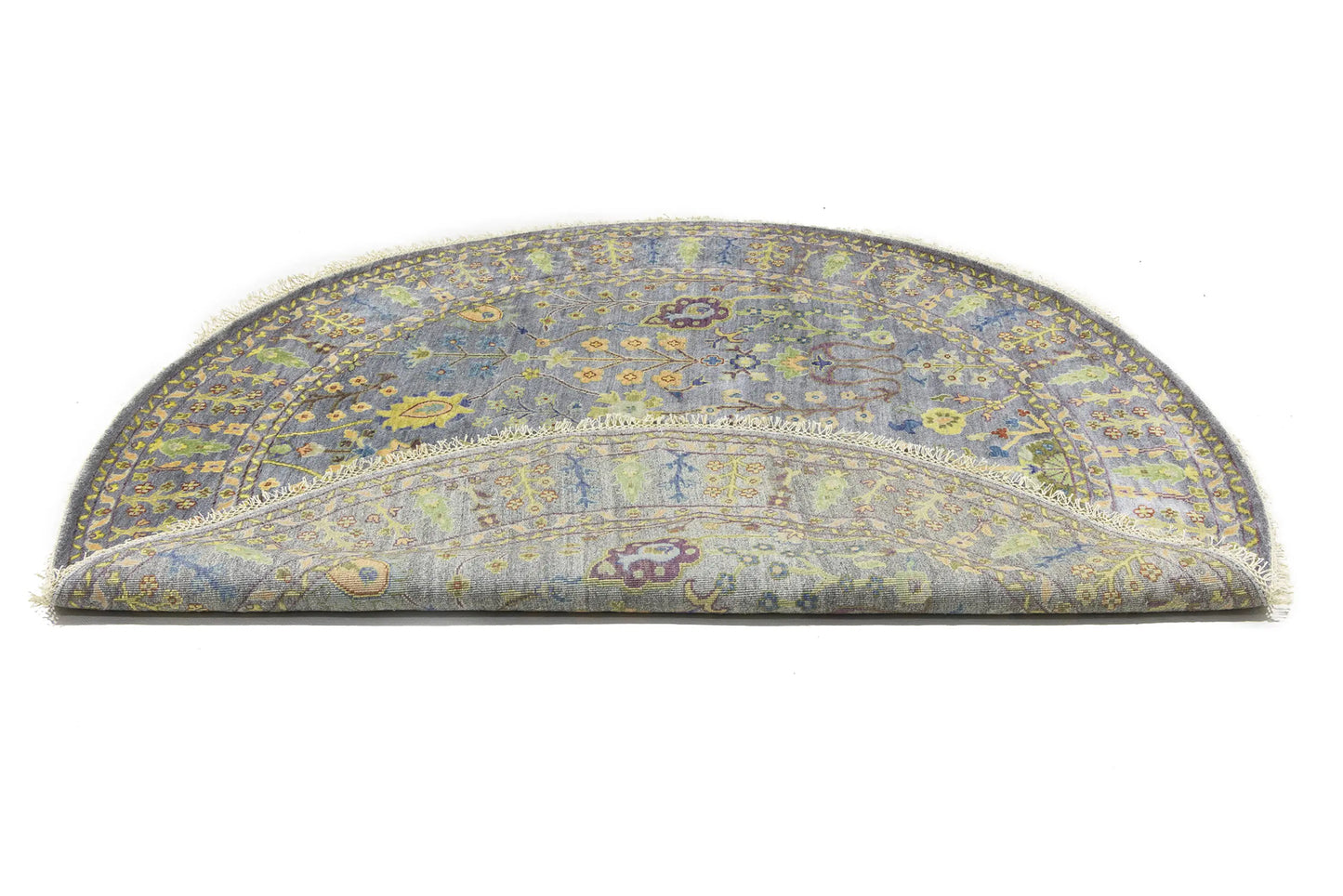 Hand-Knotted Round Oriental Rug Floral Osh Chobi